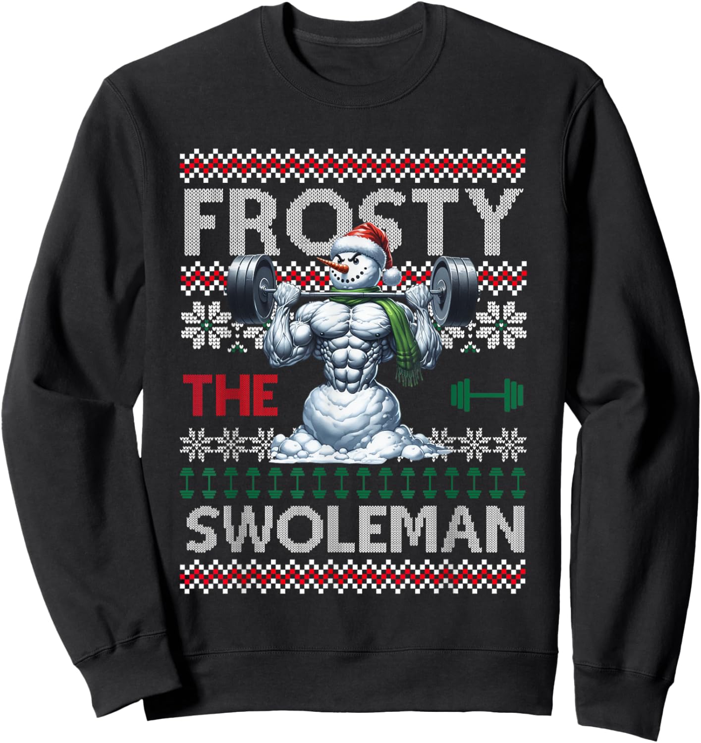 Frosty the Swoleman Funny Muscle Snowman Weightlifting Gym Sweatshirt - Sweatshirt | Black