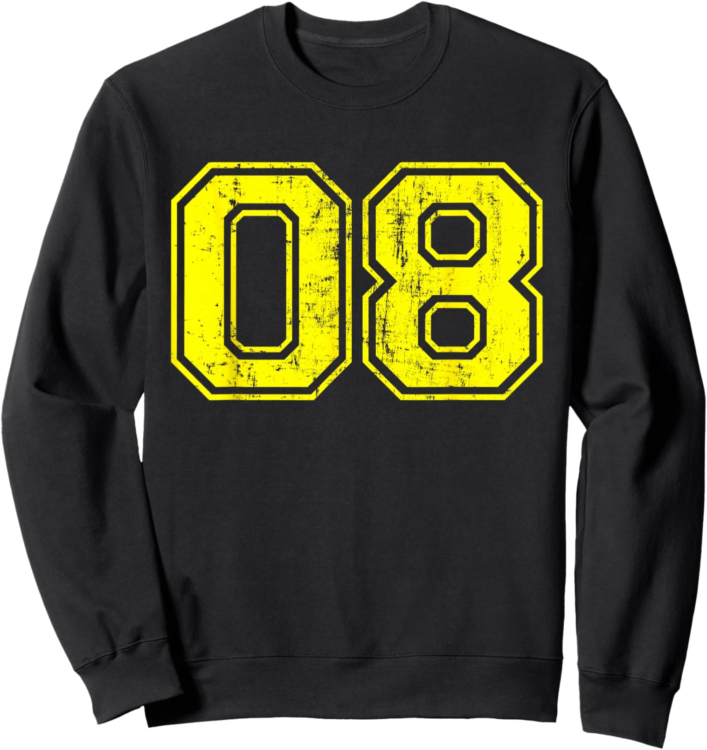 Number 08 Eight Varsity Distressed Vintage Sport Team Player Sweatshirt - Sweatshirt | Black