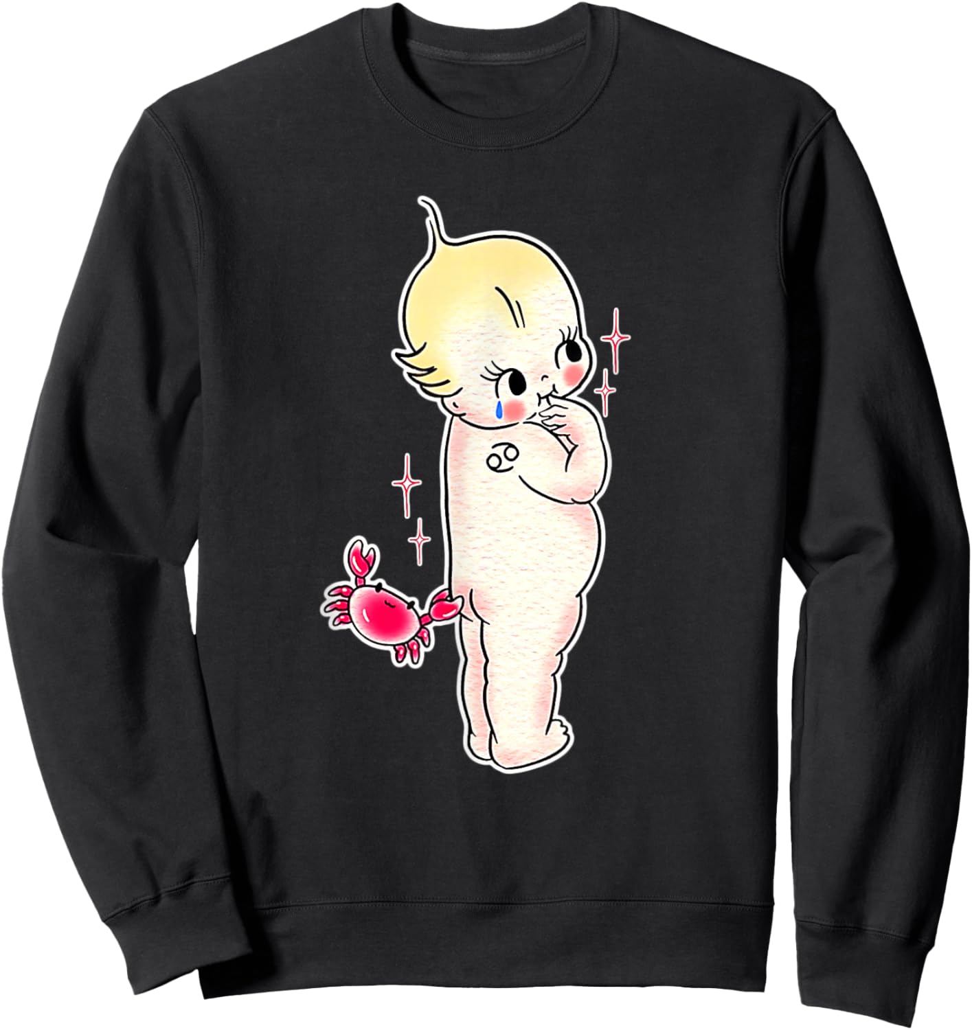 Kewpie Baby Cance Zodiac Crab Traditional Tattoo Flash Sweatshirt - Sweatshirt | Black