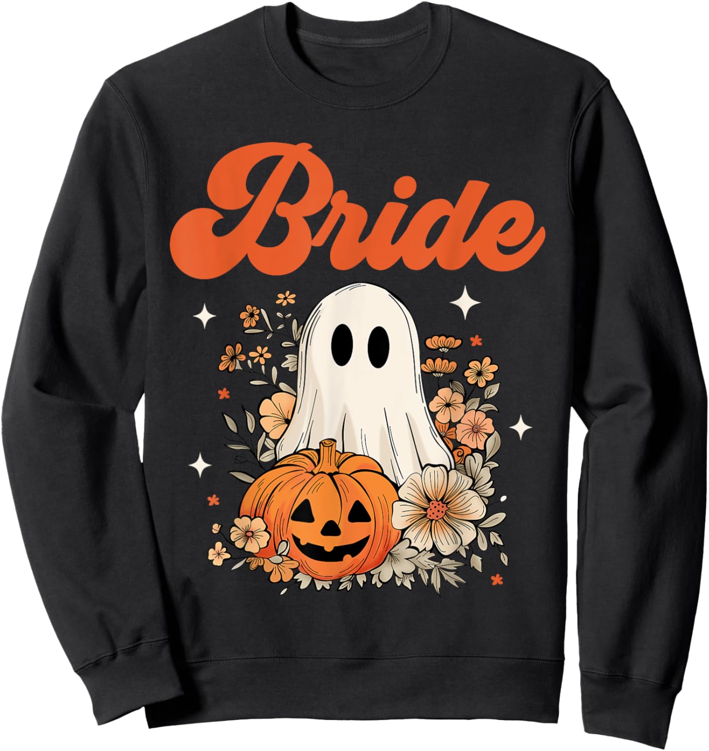 Bride Wildflower Ghost Boo Crew Halloween Bachelorette Sweatshirt - Sweatshirt | Black