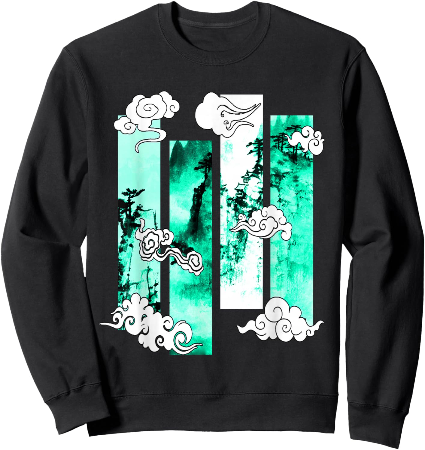 Light Teal Aqua Japanese Cliffs Scene Light Teal Aqua Sweatshirt - Sweatshirt | Black