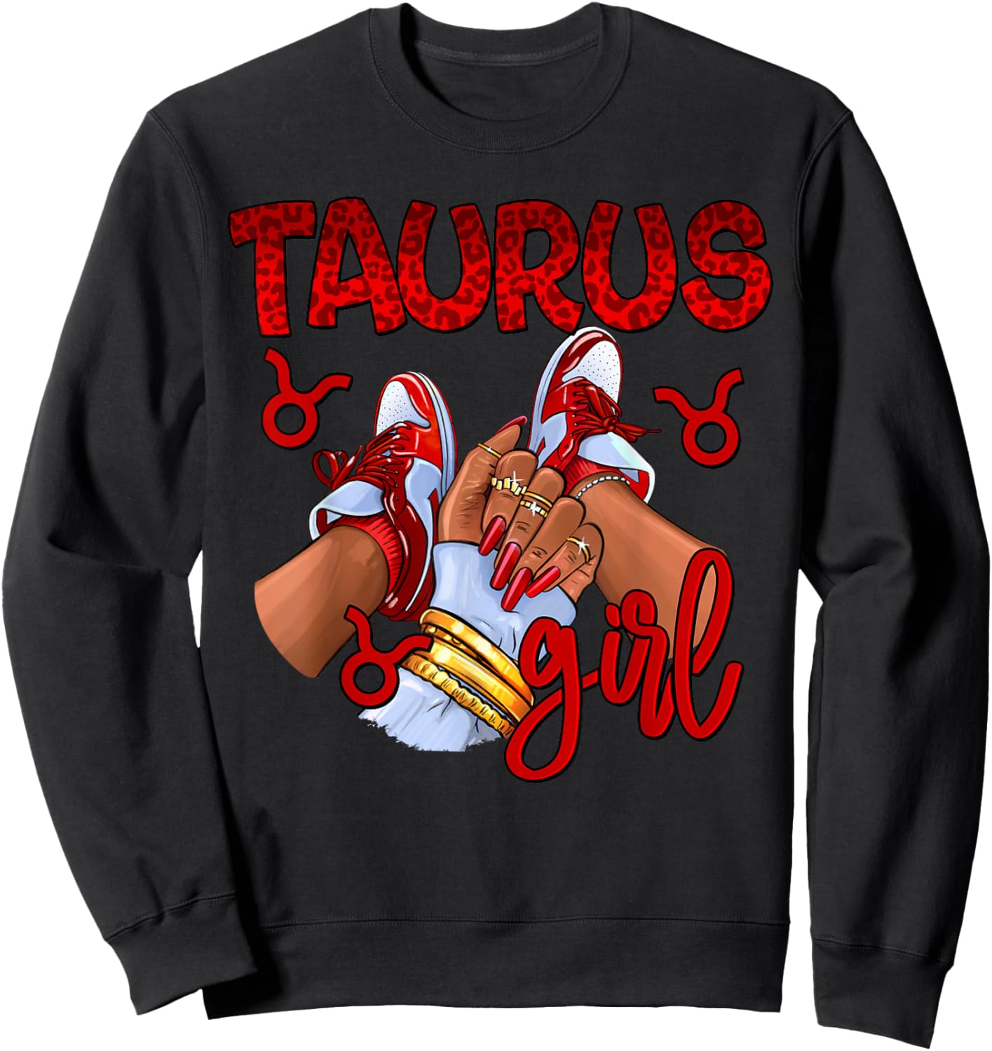 Taurus Girl Birthday Women Sneakers Zodiac Sign Bday Sweatshirt - Sweatshirt | Black
