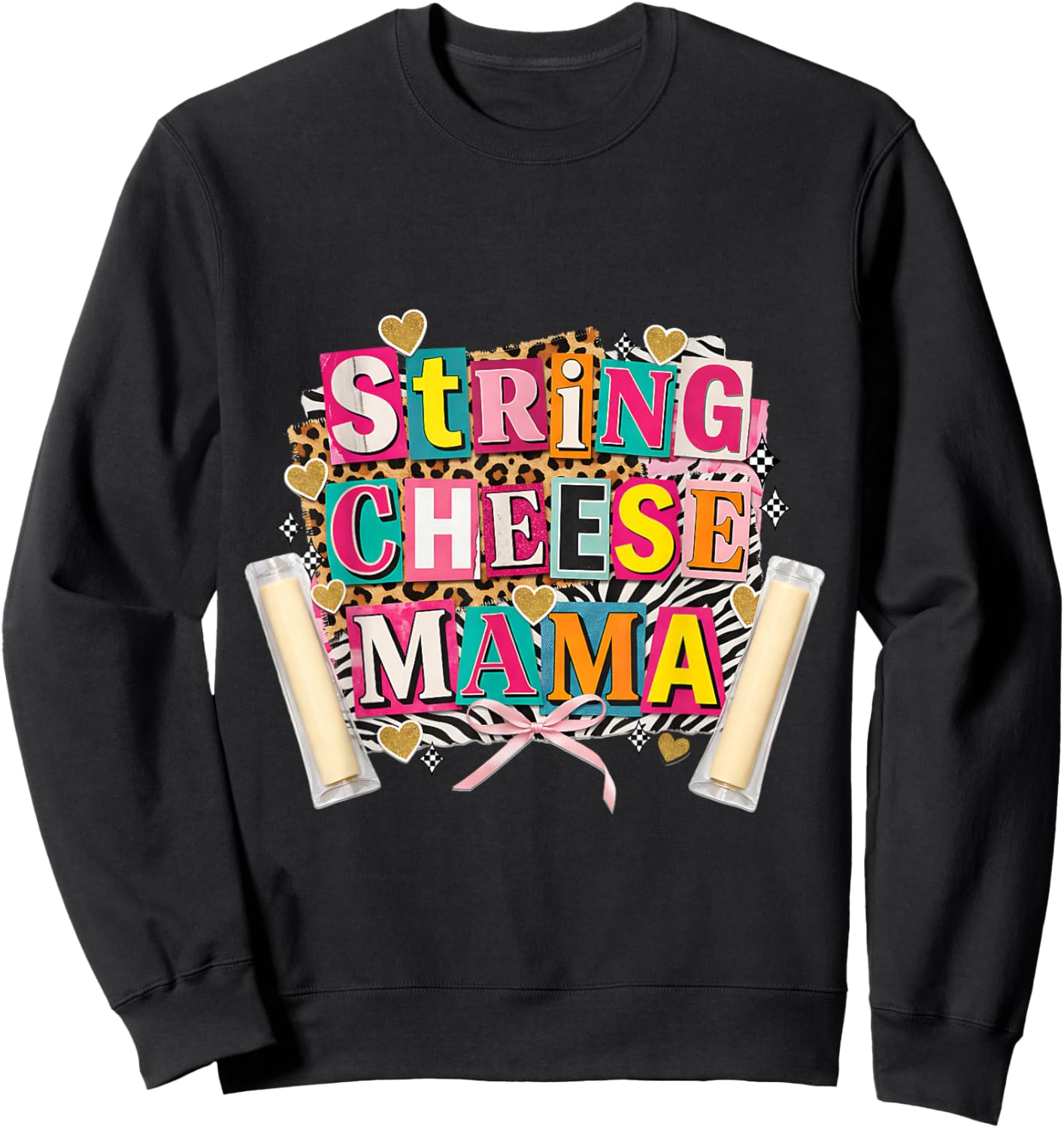 String Cheese Mama Funny Snack Mom Retro Sweatshirt - Sweatshirt | Black