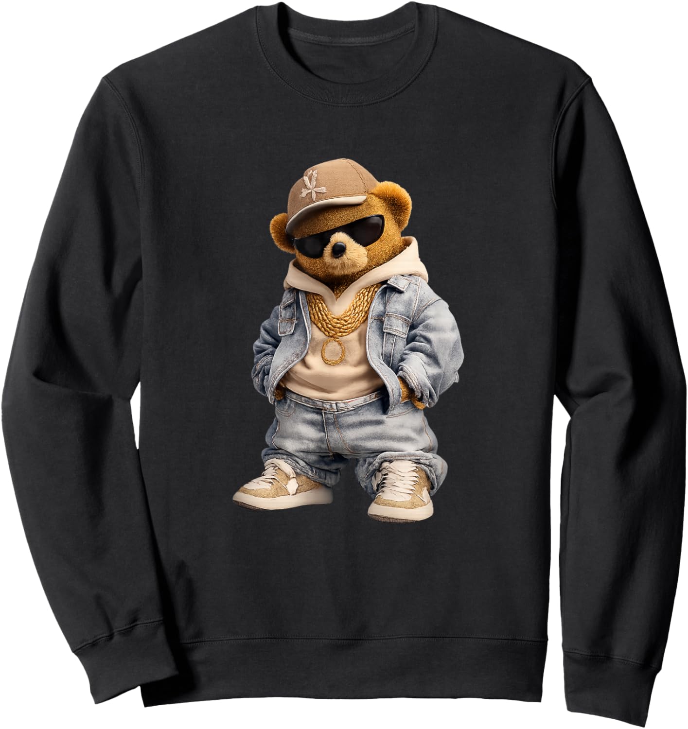 Cool Hipster Stylish Teddy Bear Illustration Graphic Designs Sweatshirt - Sweatshirt | Black