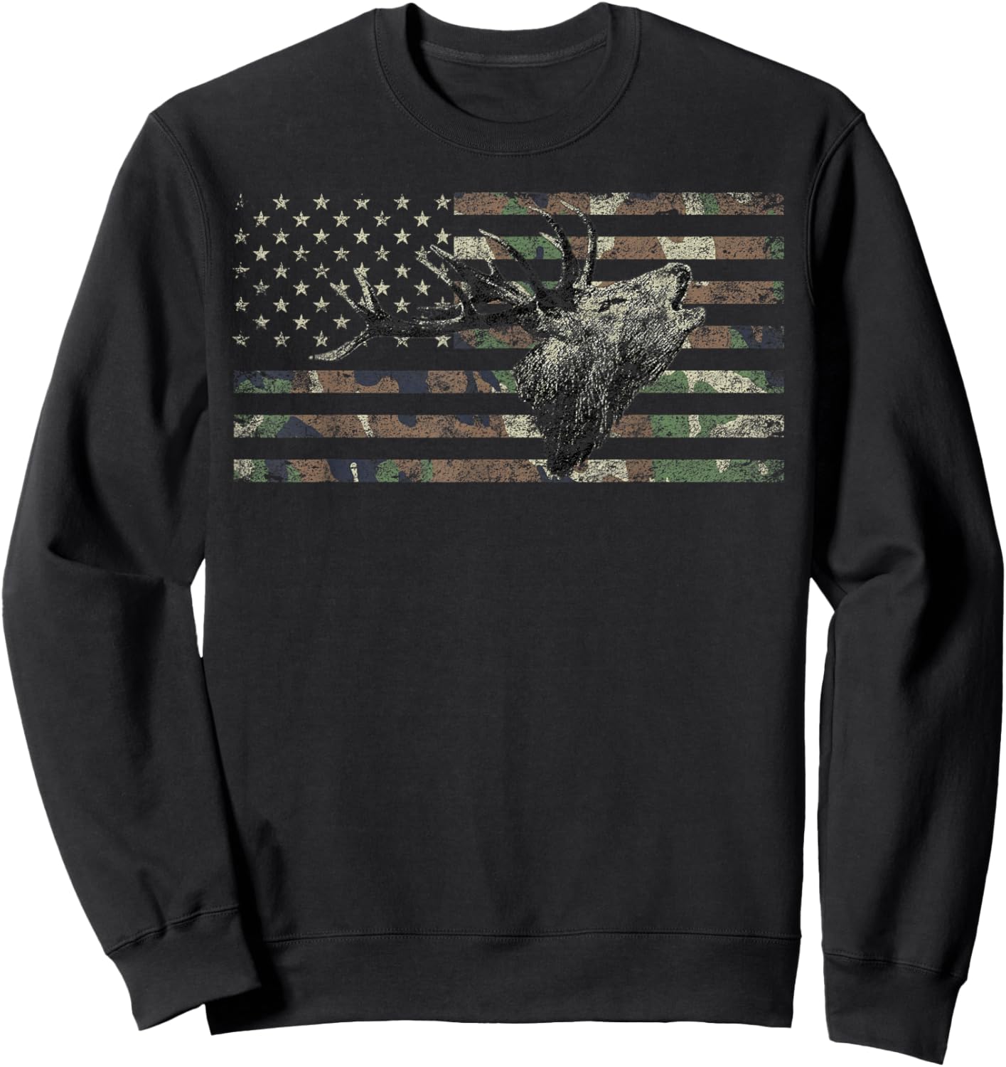 Deer Hunting Camo American Flag Buck Calling Hunter Country Sweatshirt - Sweatshirt | Black