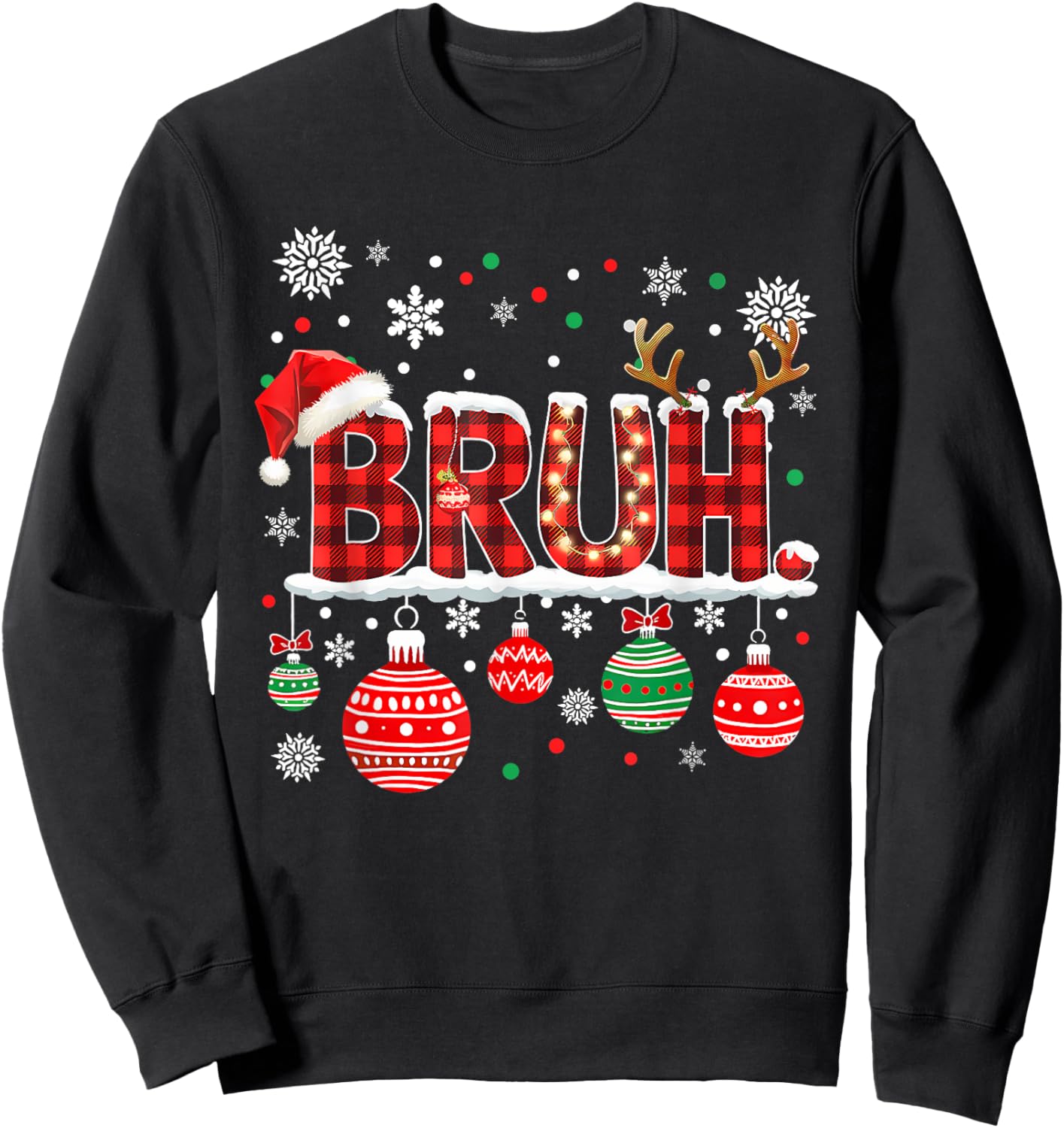 Bruh Funny Christmas Plaid Teens Boys Kids Xmas Pajamas Sweatshirt - Sweatshirt | Black