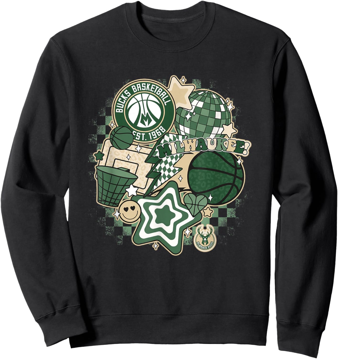 NBA Milwaukee Bucks Psychedelic Basketball Collage Sweatshirt - Sweatshirt | Black