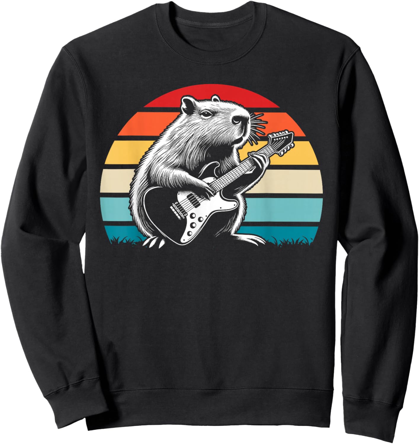 Capybara Playing Electric Guitar Retro Sweatshirt - Sweatshirt | Black