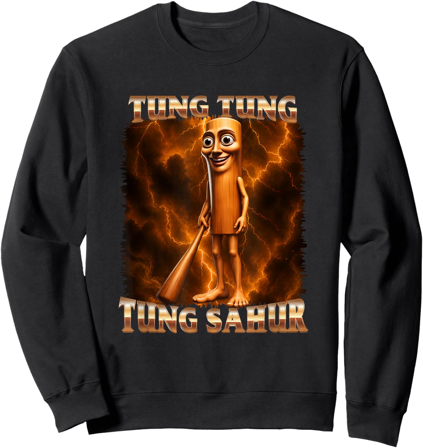 Tung Tung Tung Sahur Brainrot Retro Bootleg Concert Sweatshirt - Sweatshirt | Black