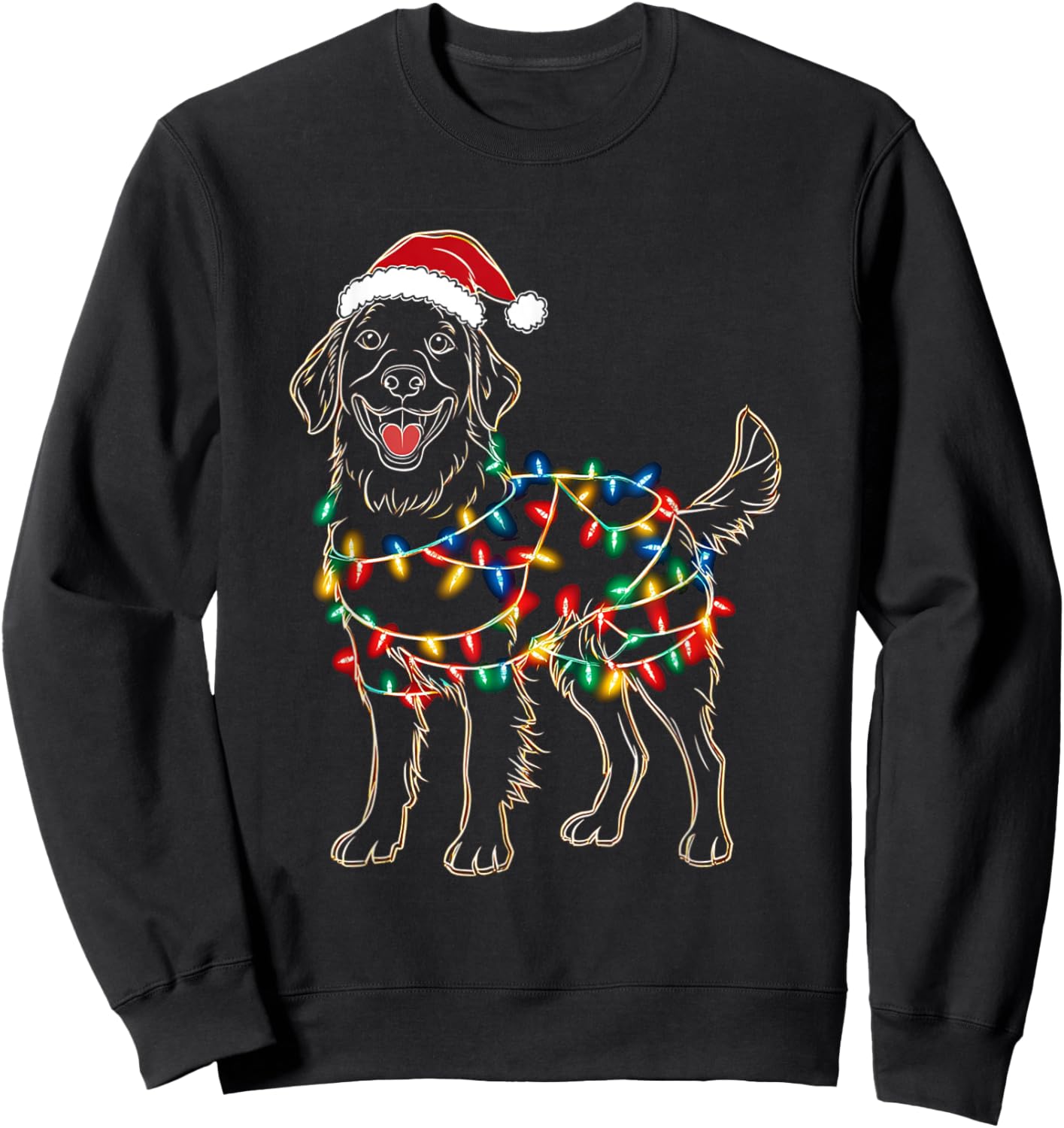 Funny Santa Golden Retriever Retriever Christmas Lights Dog Sweatshirt - Sweatshirt | Black