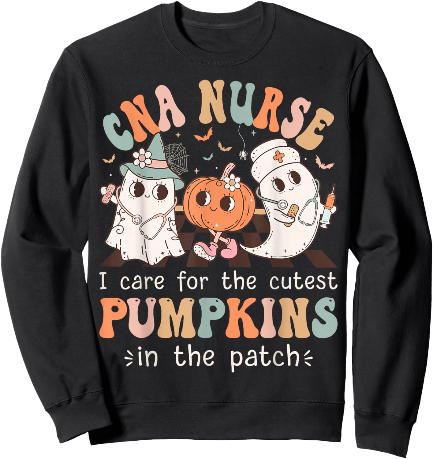 Groovy CNA Boo Crew Funny Nursing Assistant Halloween Sweatshirt - Sweatshirt | Black