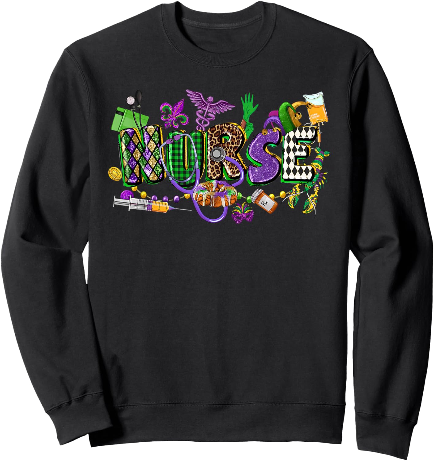 Mardi Gras Nurse Carnival Parade ICU RN Nursing School Women Sweatshirt - Sweatshirt | Black
