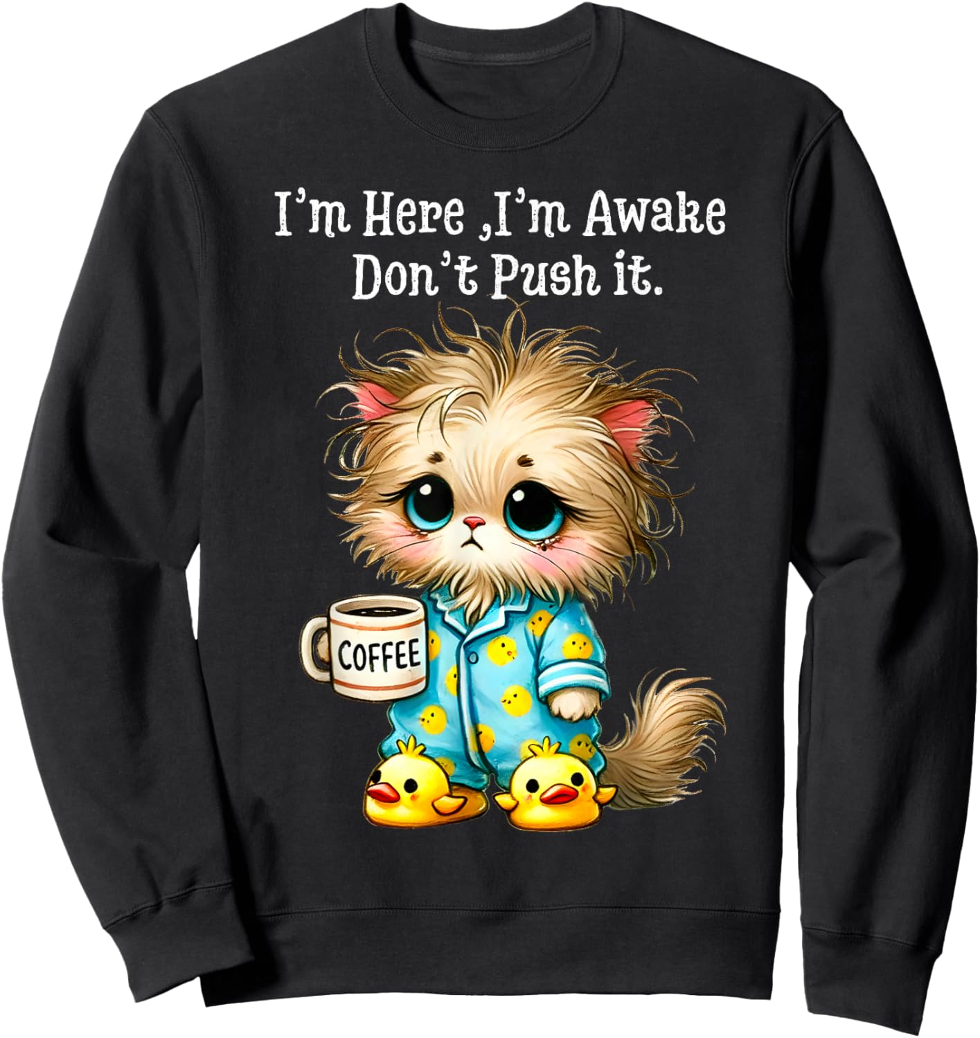 I'm Here I'm Awake Don't Push It Sweatshirt - Sweatshirt | Black