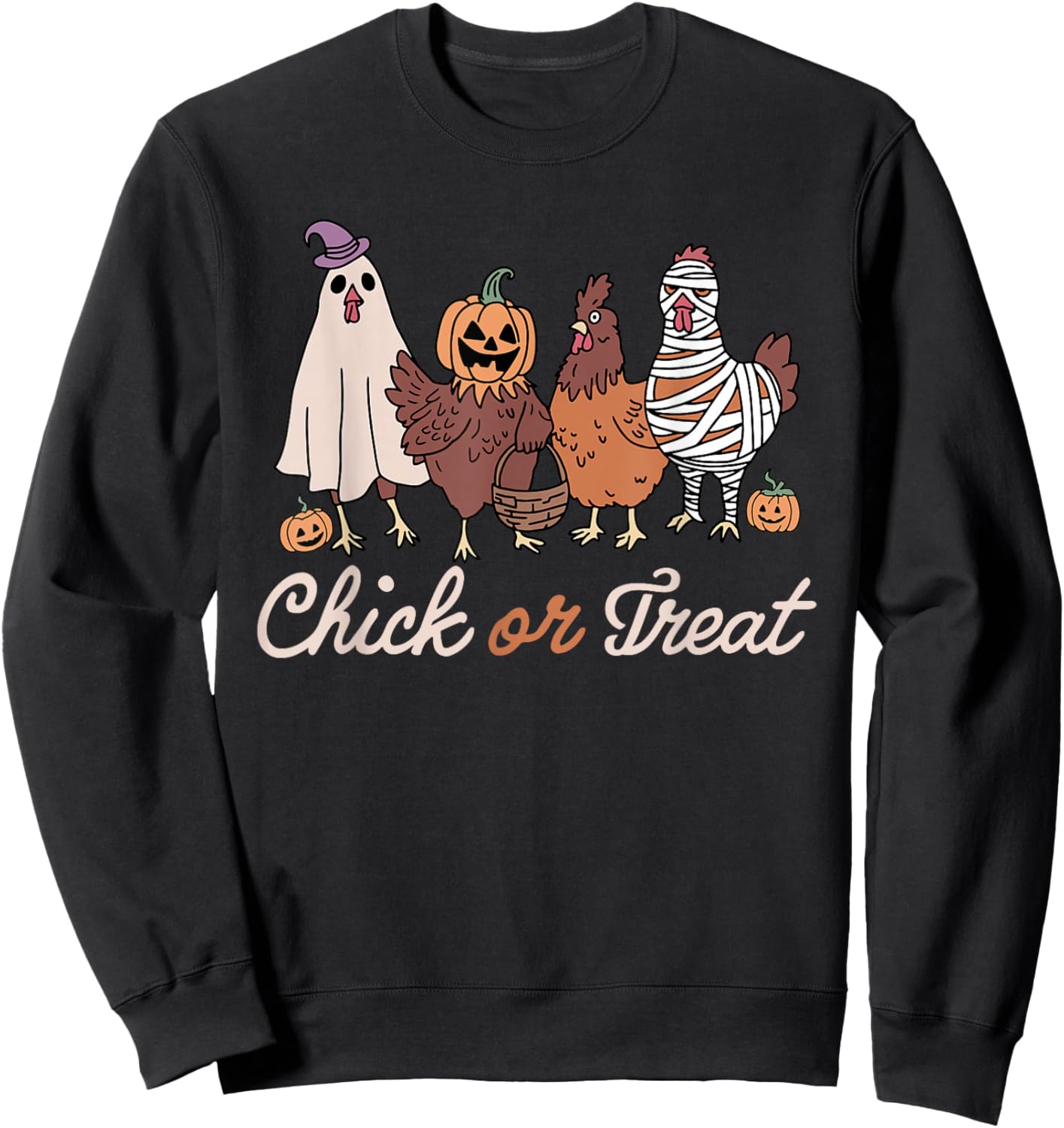 Chick Or Treat Halloween Witch Spooky Chicken Sweatshirt - Sweatshirt | Black