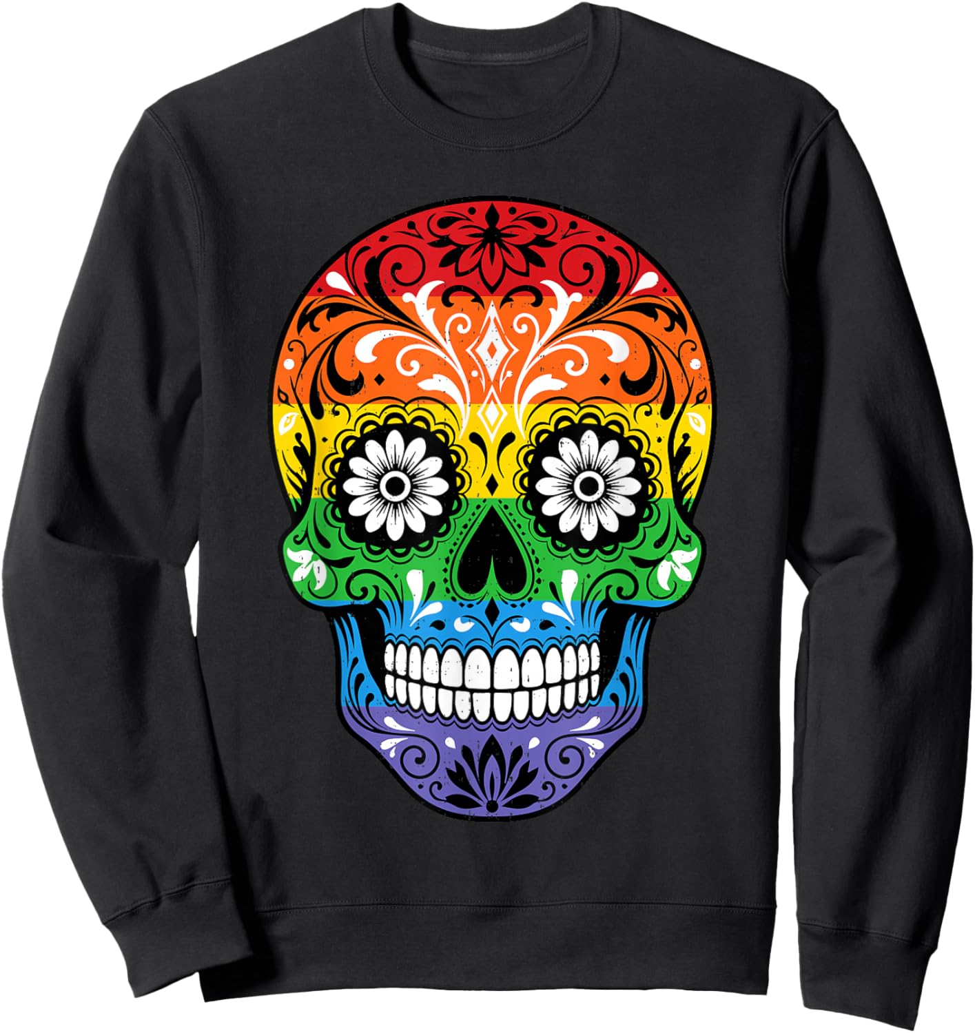 Rainbow Flag Sugar Skull LGBTQ Month Gay Pride Ally Men Sweatshirt - Sweatshirt | Black