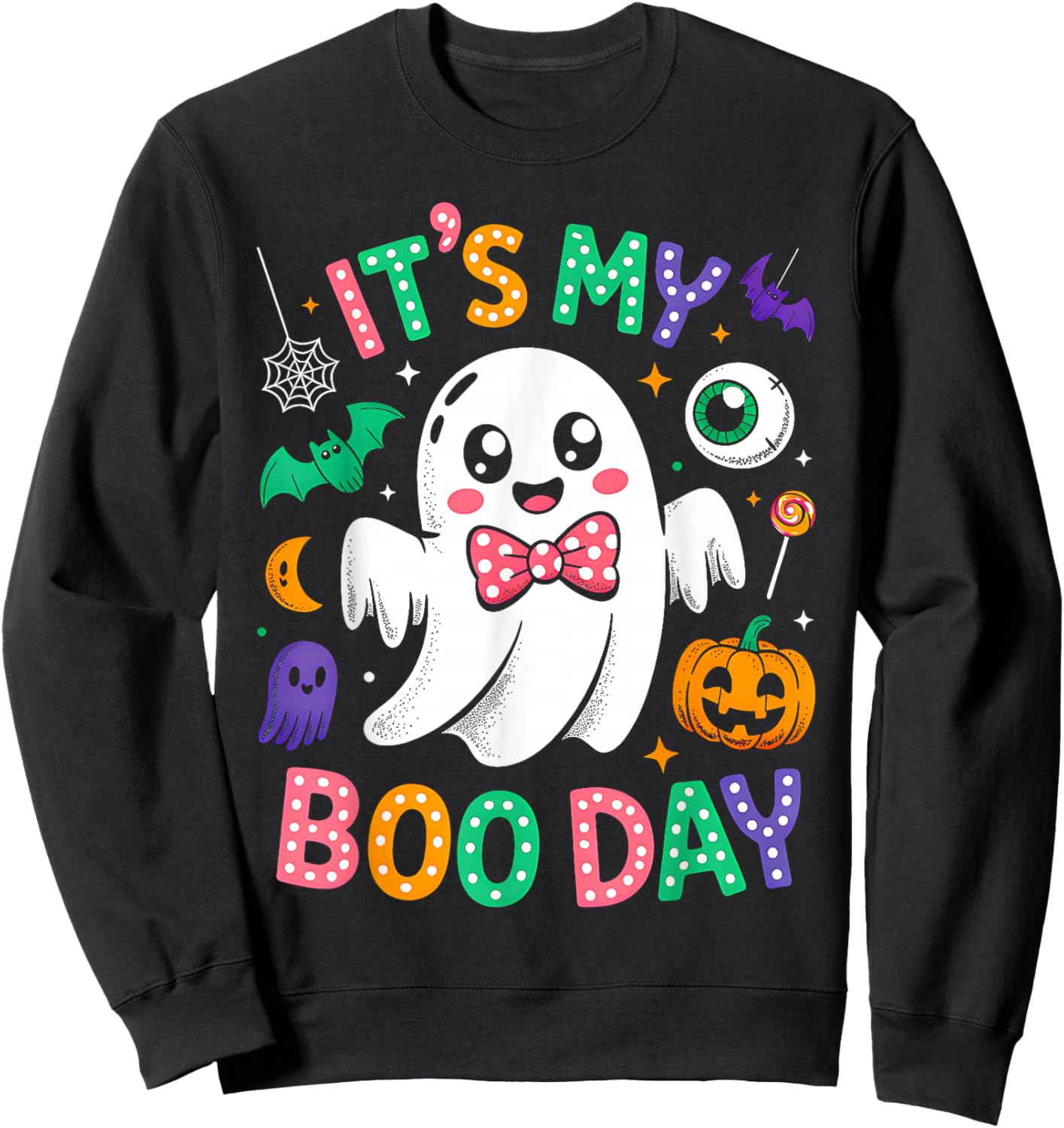 Groovy Its My Boo Day Cute Halloween Birthday Ghost Pink Bow Sweatshirt - Sweatshirt | Black