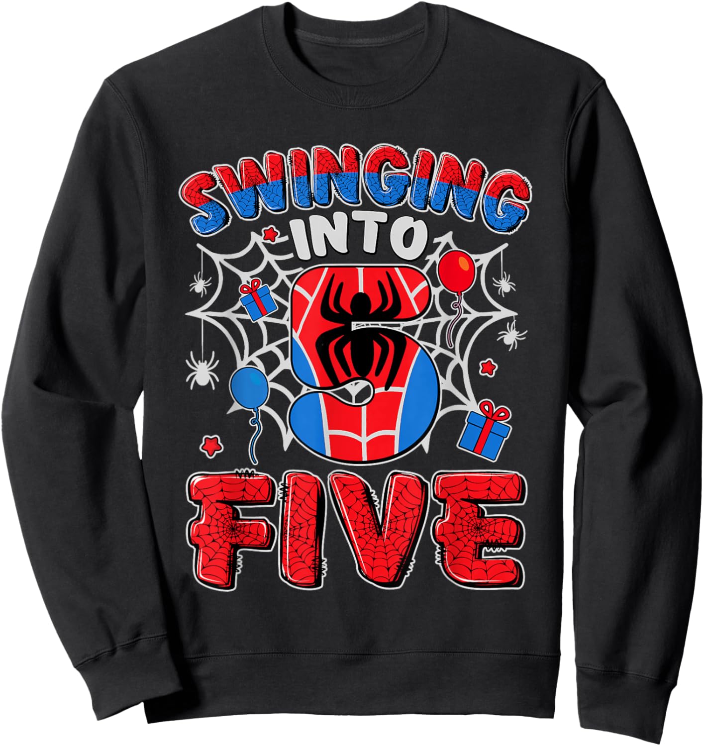 Funny Swinging Into Five 5th Boy Spiders Birthday 5 Year Old Sweatshirt - Sweatshirt | Black