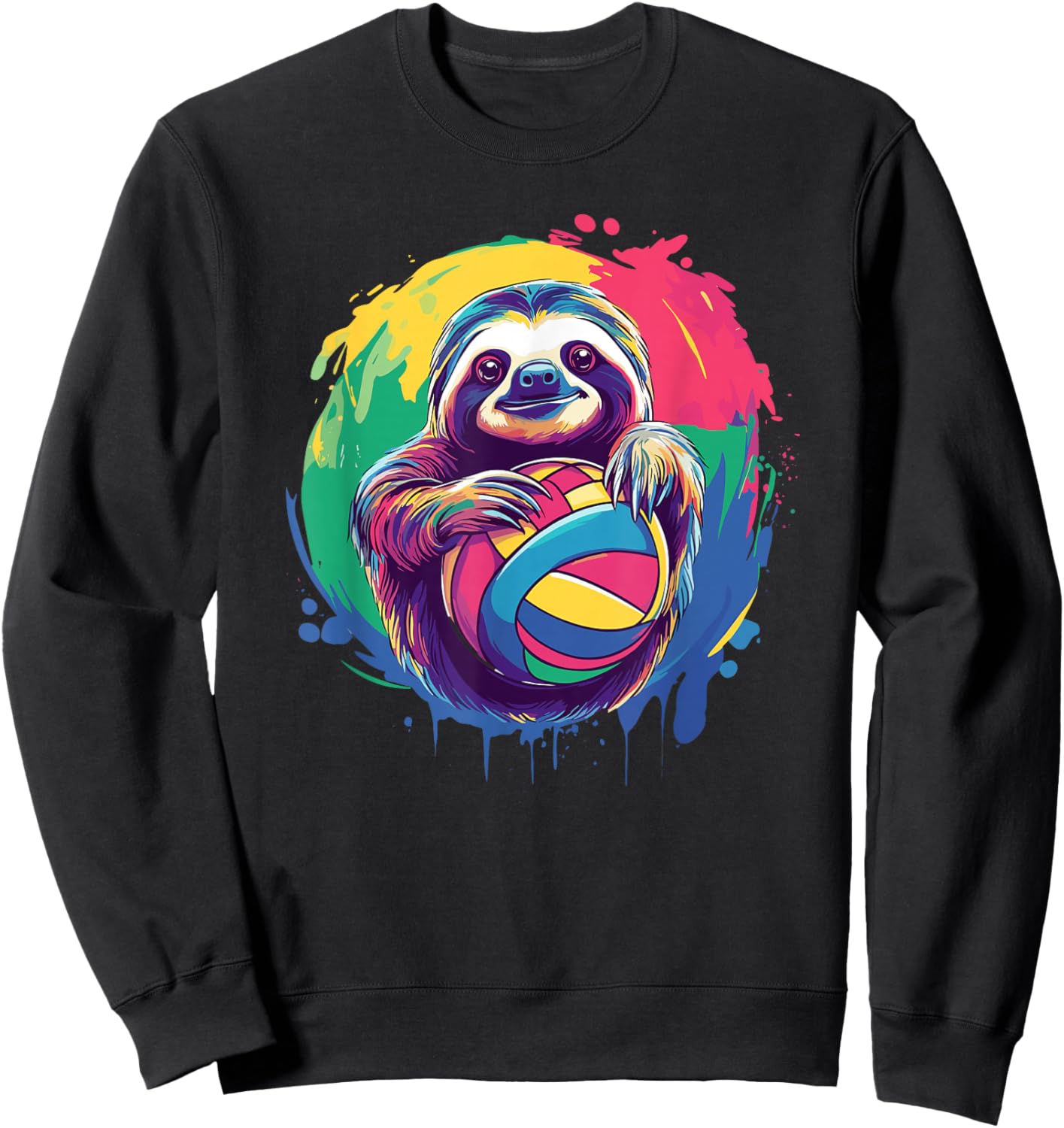 Playful Sloth Holding Volleyball Colors Sweatshirt - Sweatshirt | Black