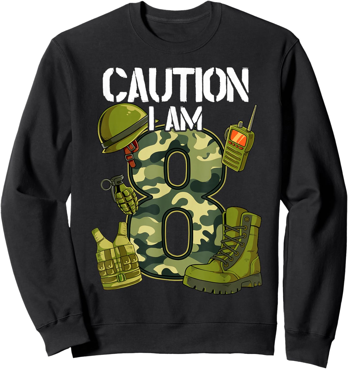 8th Birthday Army Sweatshirt - Sweatshirt | Black