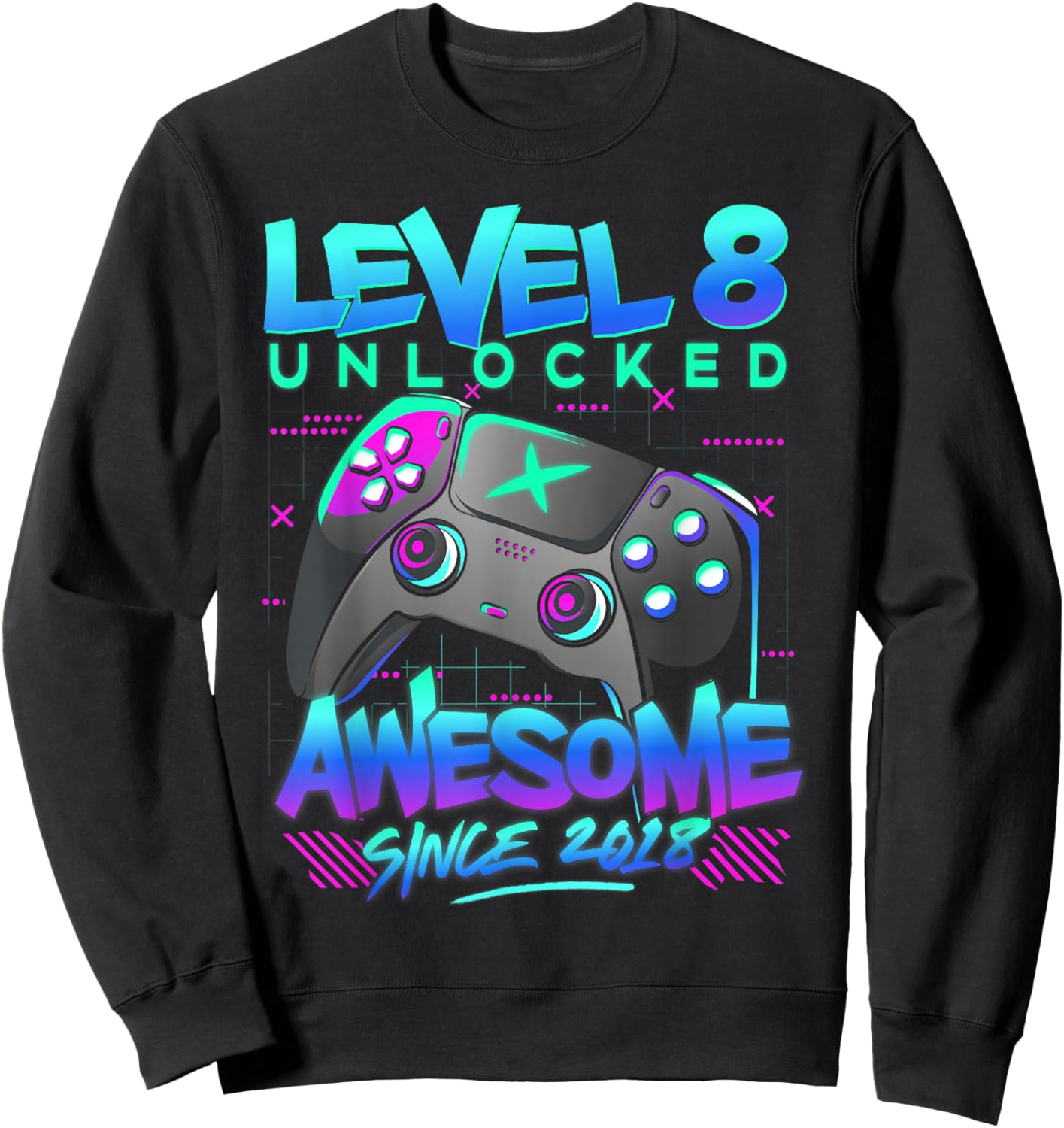 Level 8 Unlocked Awesome Since 2018 8th Birthday Gaming Boy Sweatshirt - Sweatshirt | Black