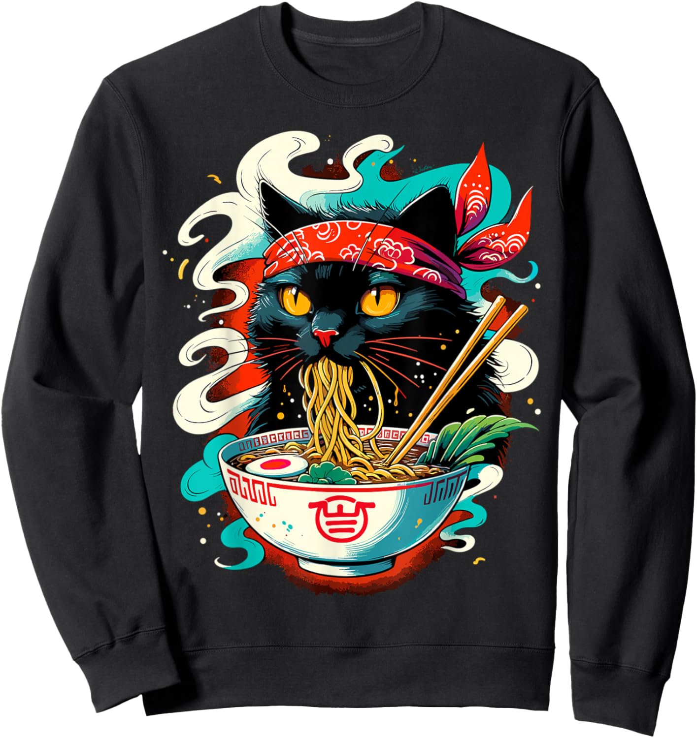 Cat Ramen Noodle Japanese Anime Kawaii Cat Sweatshirt - Sweatshirt | Black