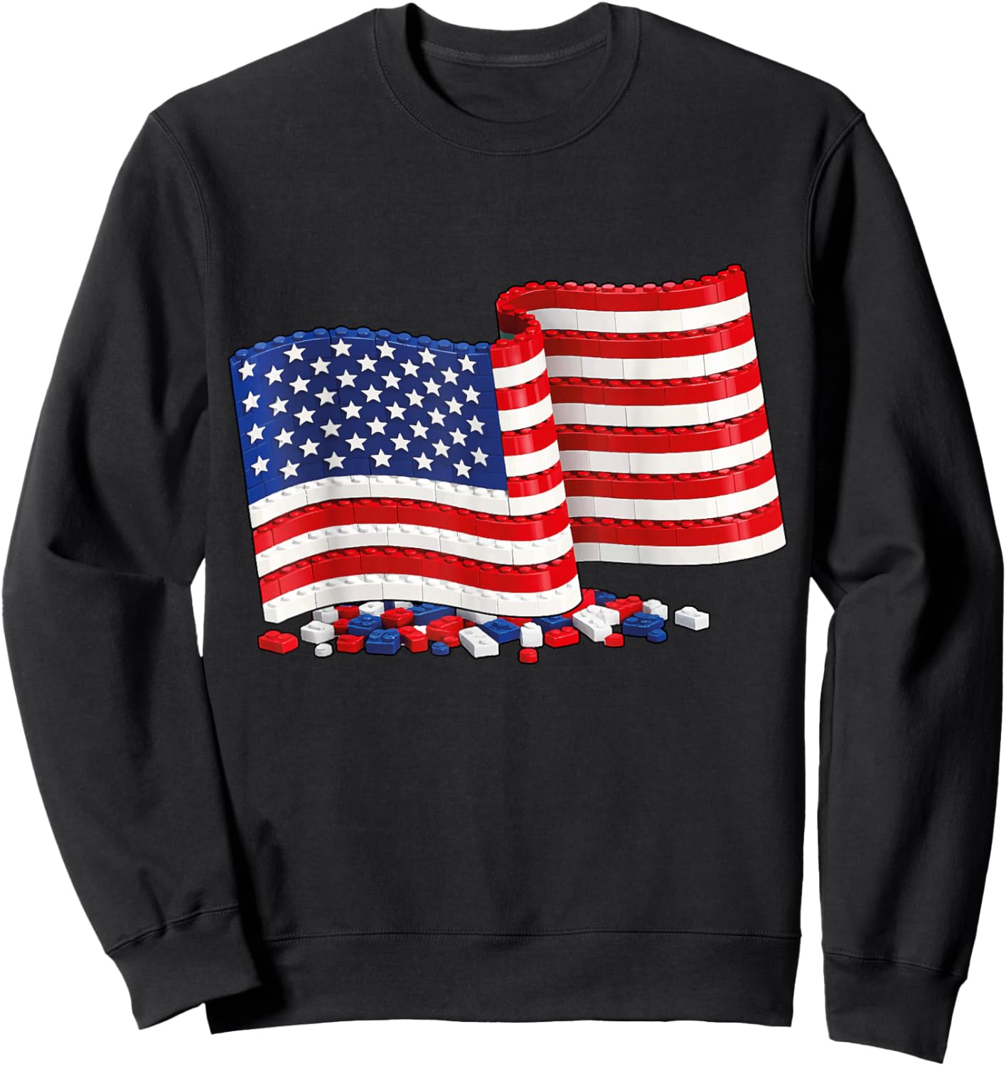 US Flag American July 4 Brick Builder Brick Building Sweatshirt - Sweatshirt | Black