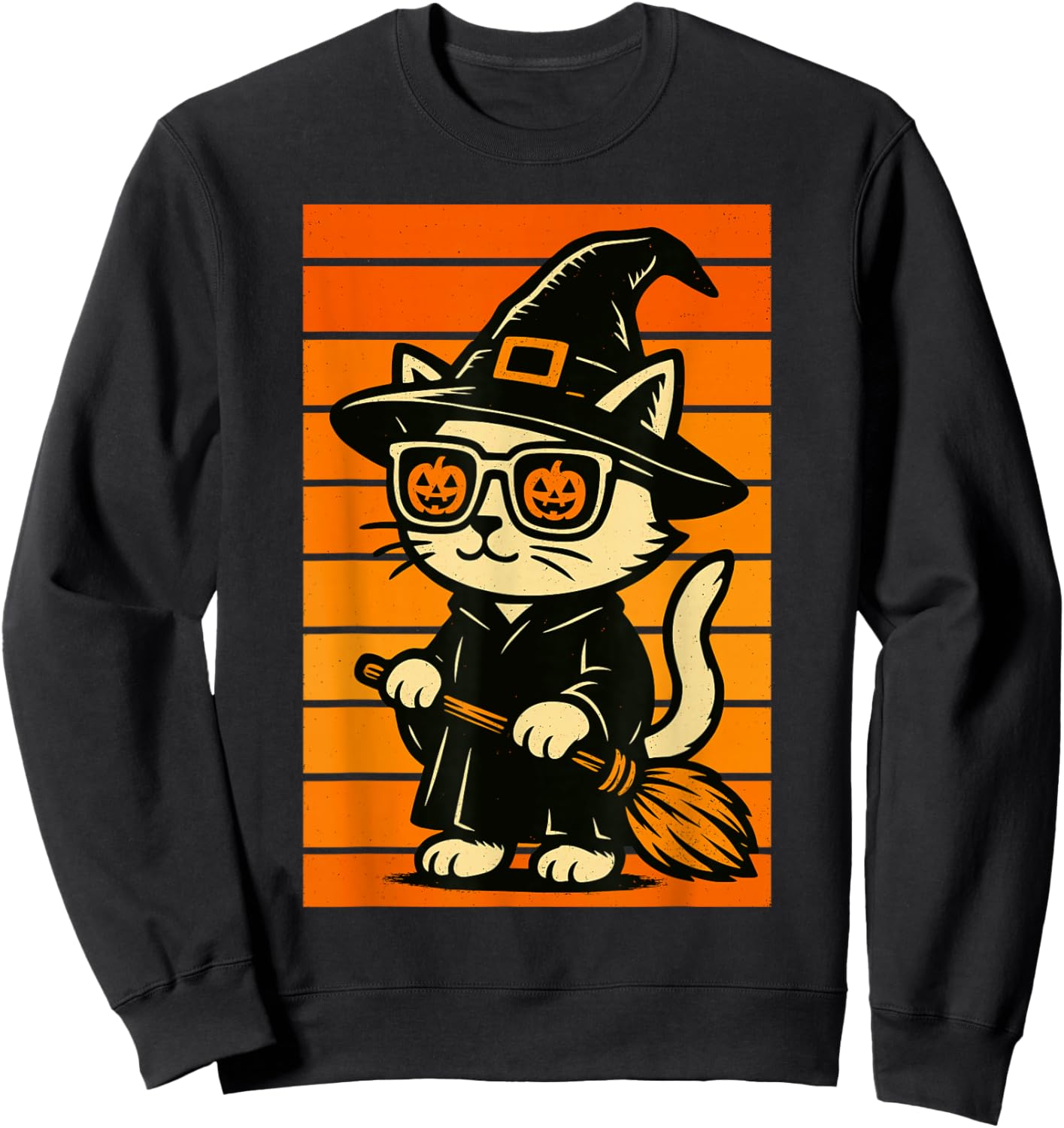 Cool Cute Cat Witch Men Women Kids Funny Halloween Sweatshirt - Sweatshirt | Black