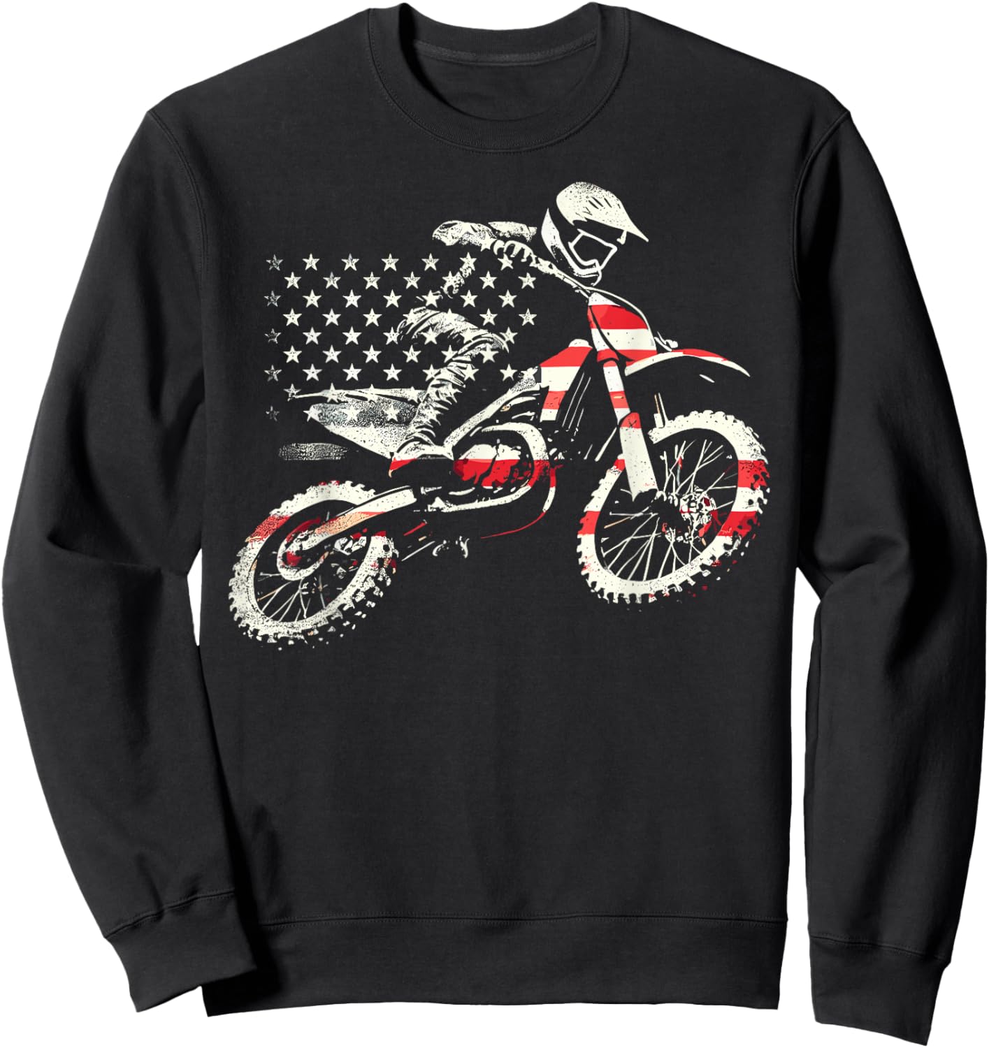Dirt Bike Retro American Flag Motocross Enduro Sweatshirt - Sweatshirt | Black