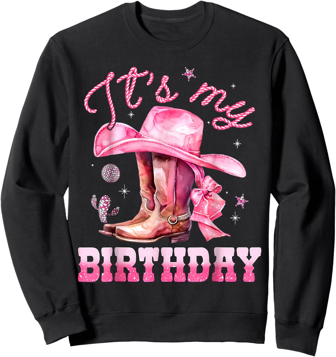 It's My Birthday Groovy Pink Western Cowgirl Birthday Girl Sweatshirt - Sweatshirt | Black