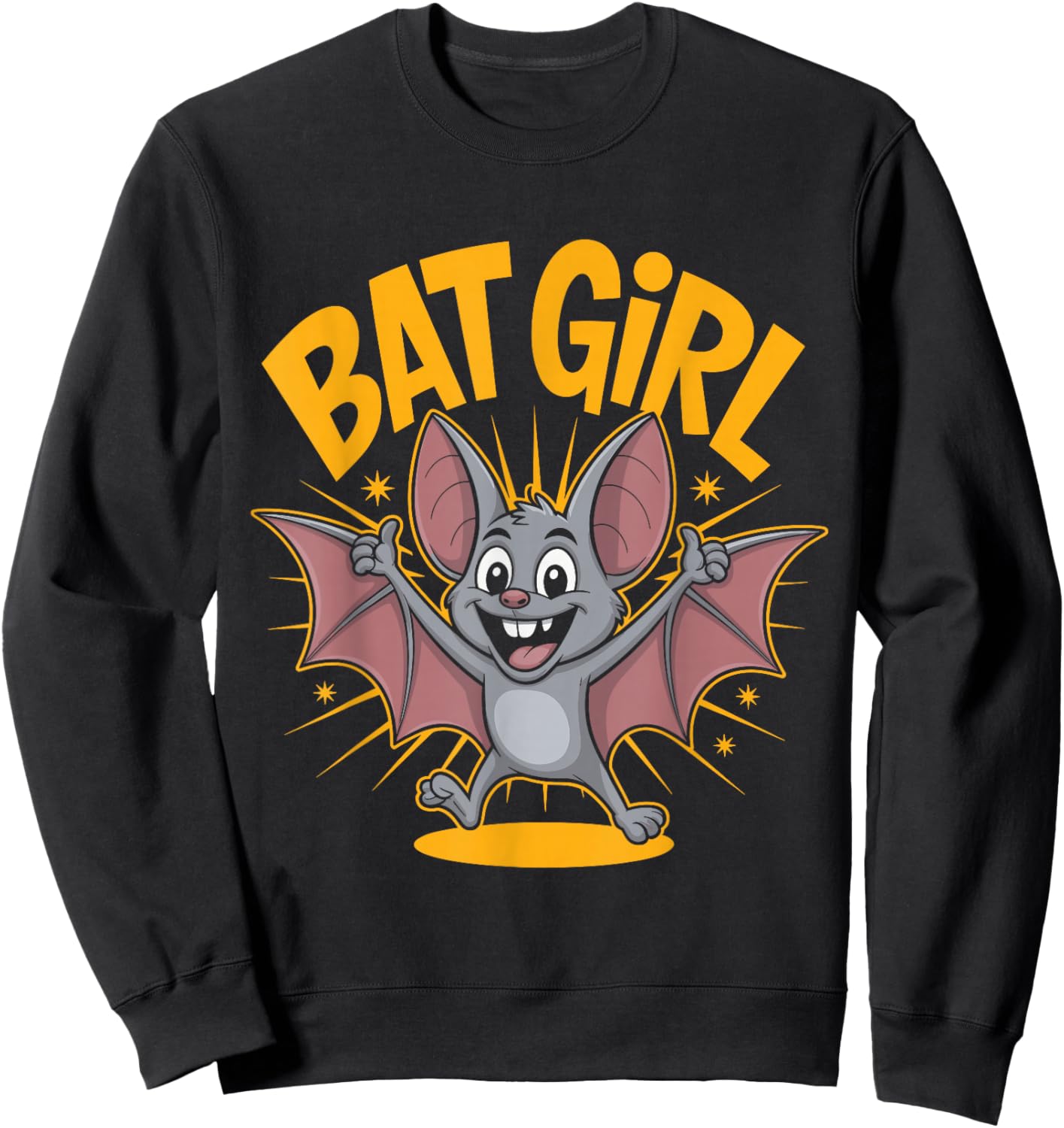 Bat Girl Cute Cartoon Flying Animal Theme Night Party Sweatshirt - Sweatshirt | Black