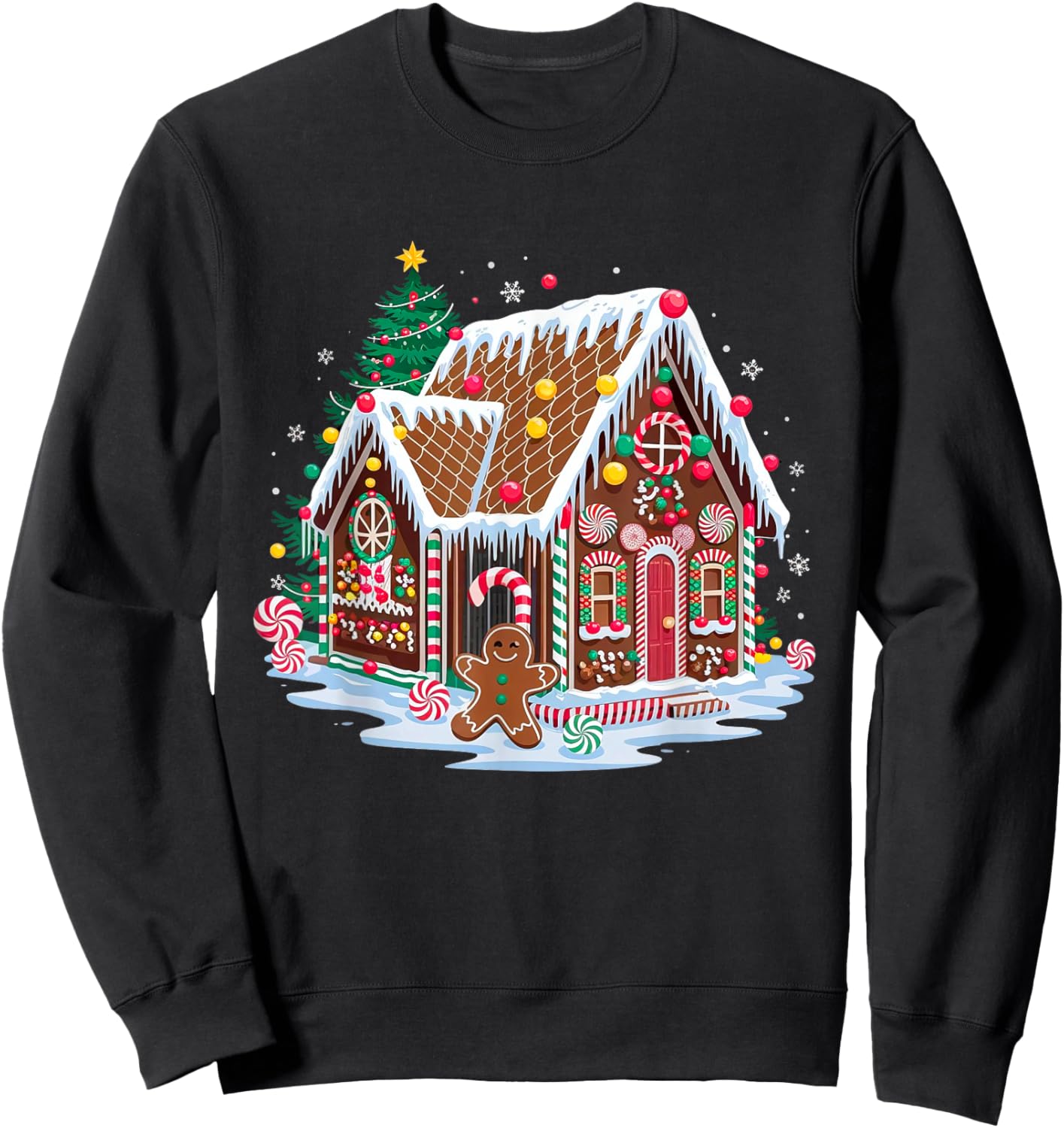 Christmas Gingerbread House Candy Cane X-Mas Pajamas Party Sweatshirt - Sweatshirt | Black