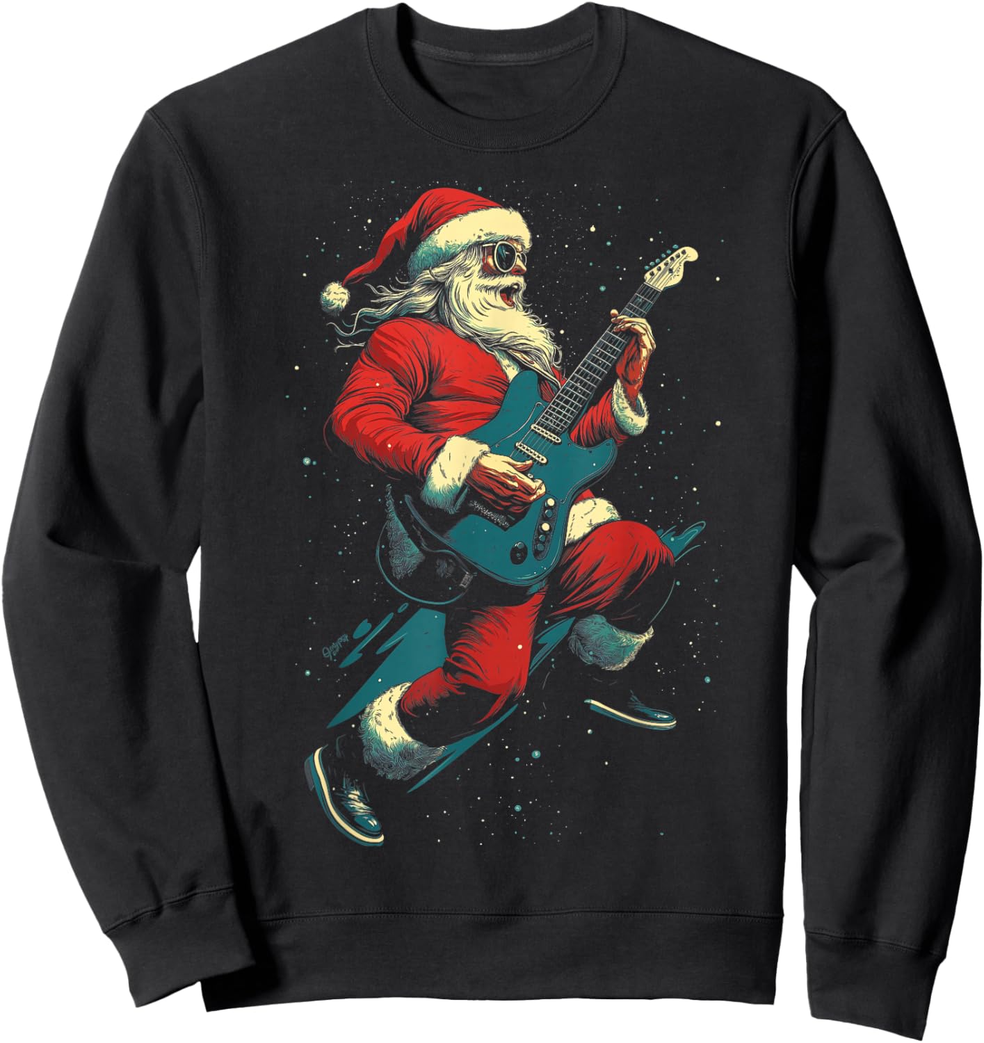 Rocking Christmas Santa Rock and Roll Guitar Lover Sweatshirt - Sweatshirt | Black