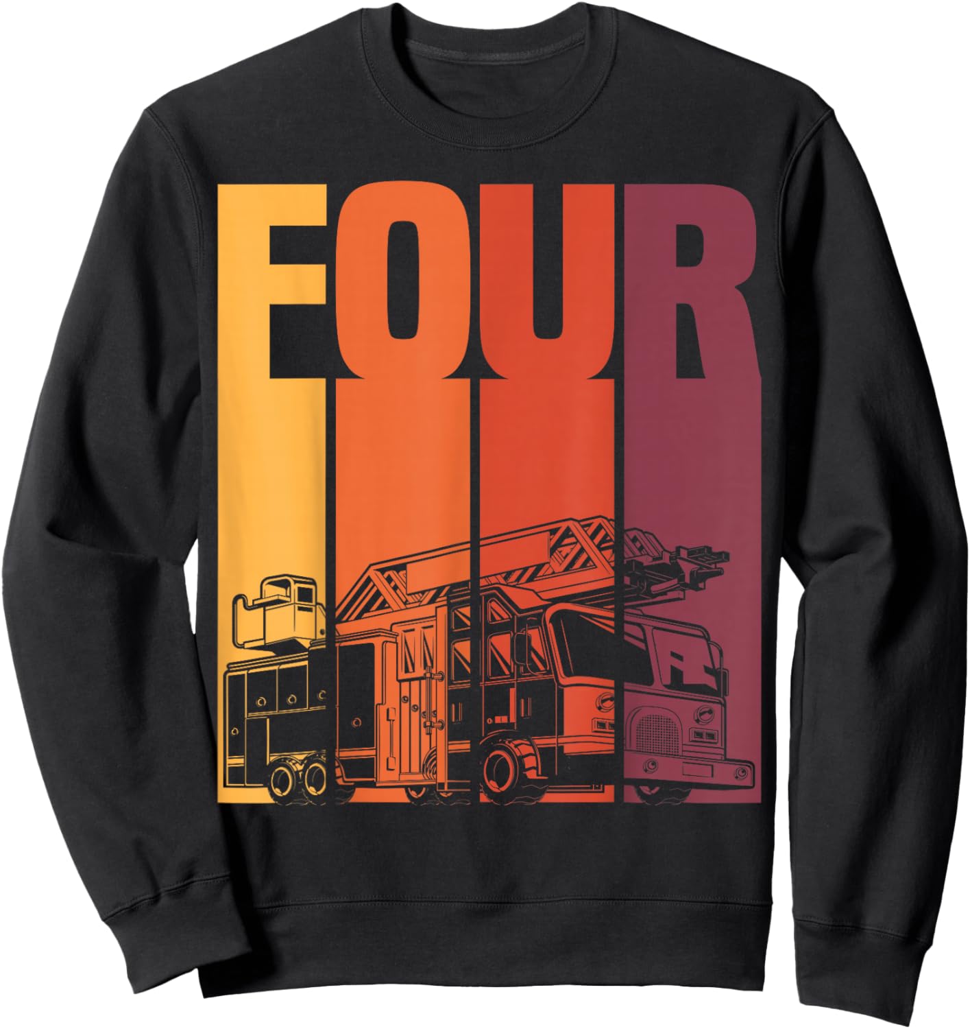 4 Year Old Firefighter Kids Fire Truck 4th Birthday Boy Sweatshirt - Sweatshirt | Black