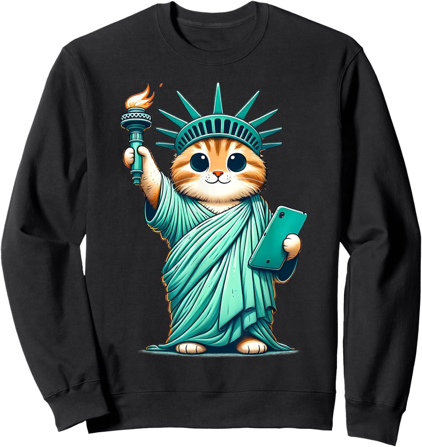 Adorable Cat Statue Kawaii of Liberty I Love New York NYC Sweatshirt - Sweatshirt | Black