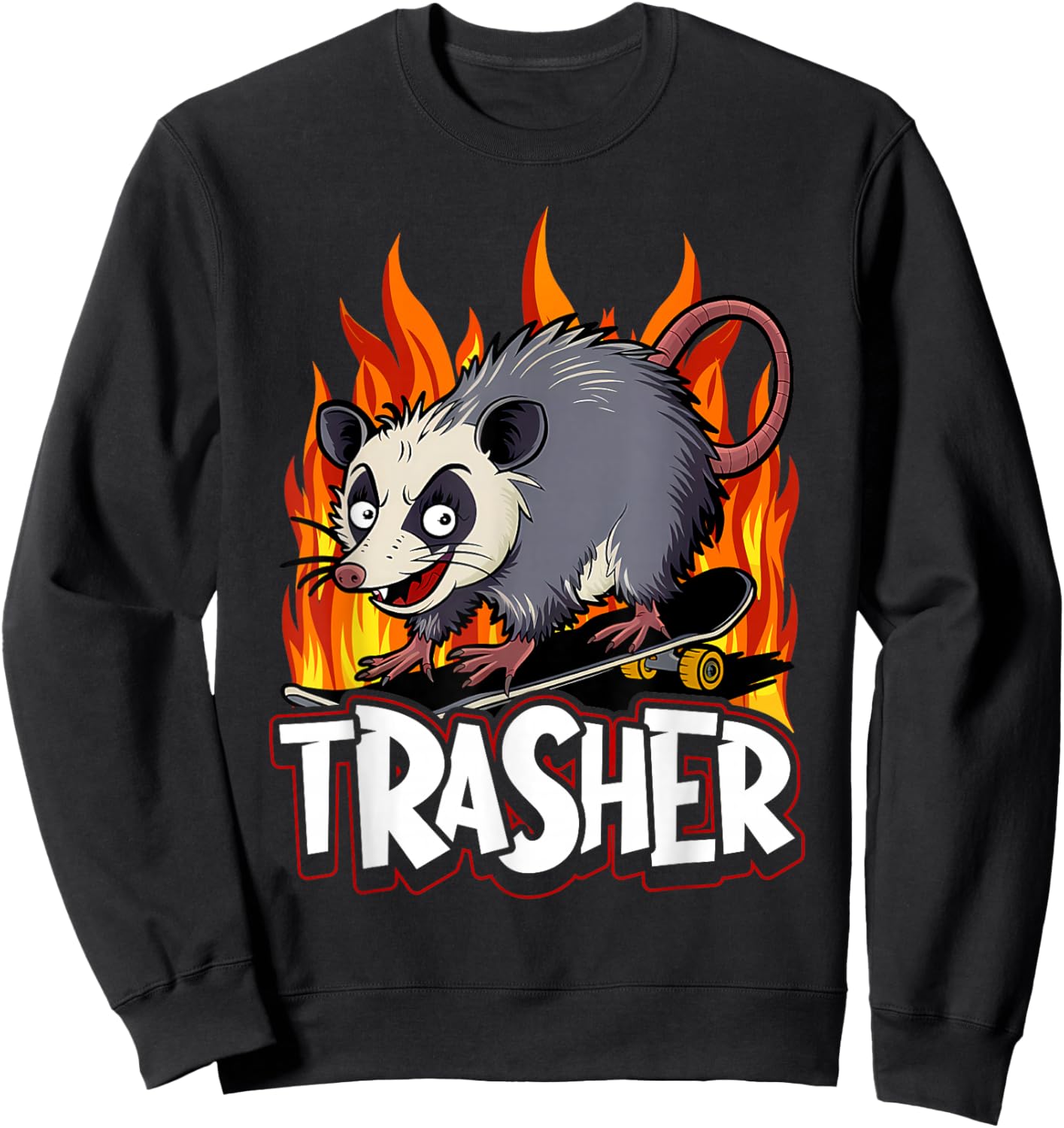 Opossum Skateboard Trasher Funny Possum Skater Men Boys Kids Sweatshirt - Sweatshirt | Black