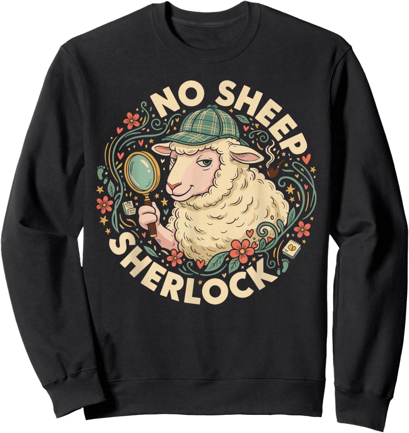 No Sheep Sherlock Funny Detective Design Sweatshirt - Sweatshirt | Black
