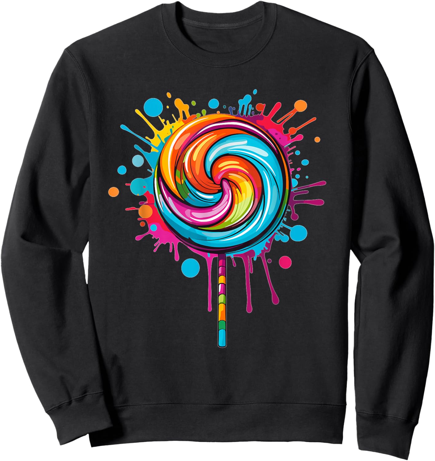 Vibrant Lollipop Swirl Colour Explosion Sweatshirt - Sweatshirt | Black