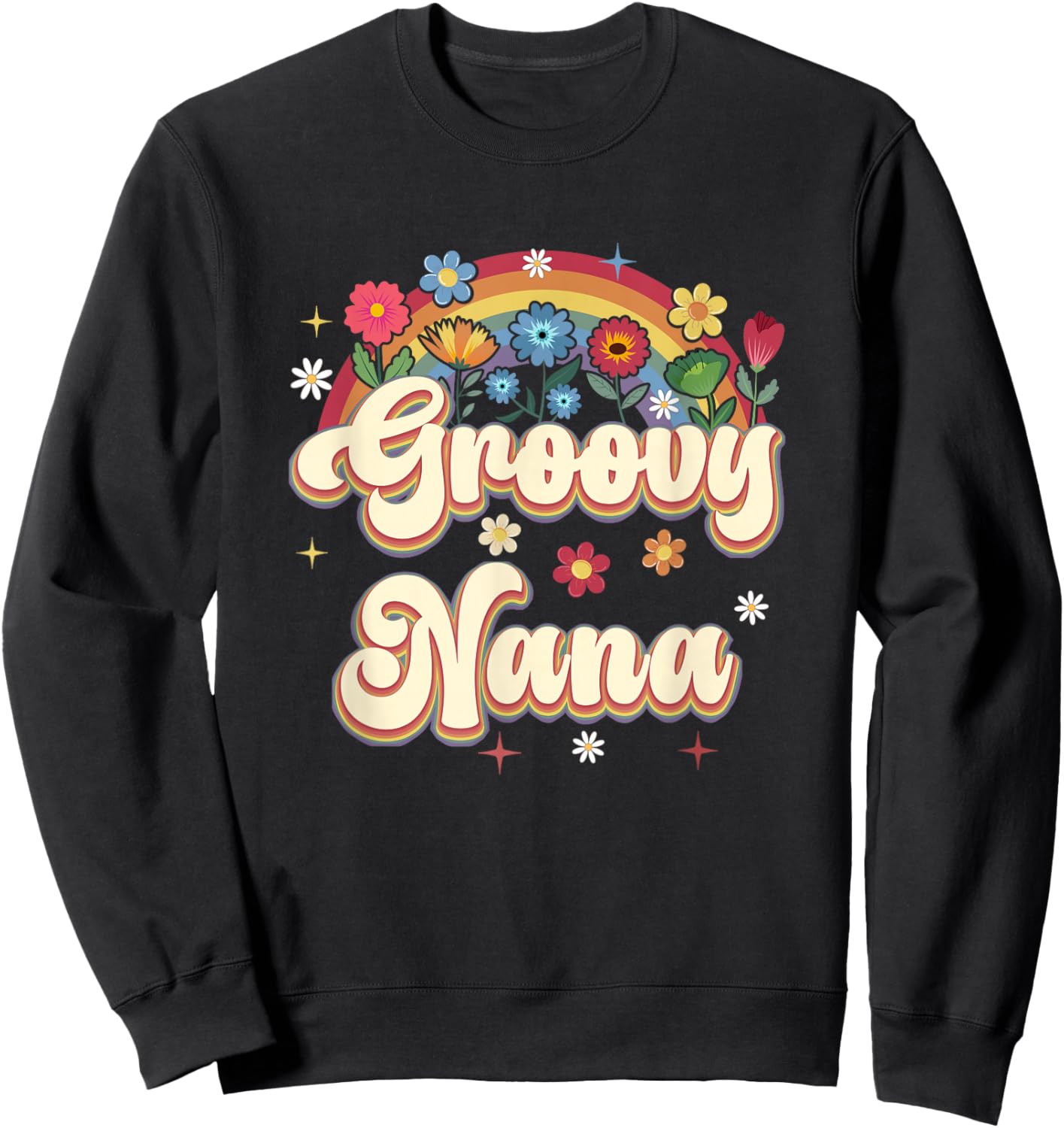 Groovy Nana Retro Hippie Peace Sign Floral Mothers Day Sweatshirt - Sweatshirt | Black