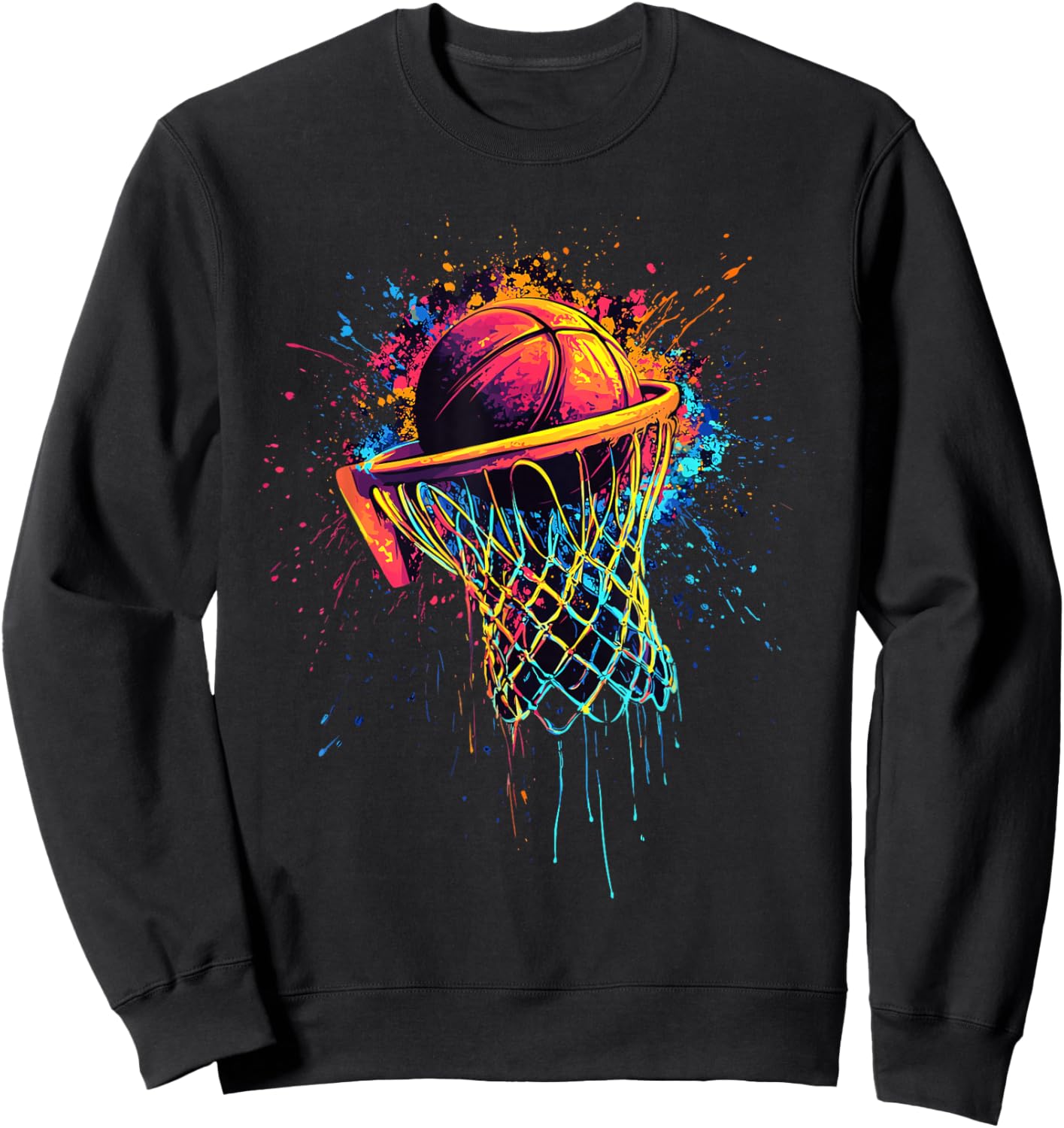 Colorful Basketball Tie Dye Color,Splash Basketball Hoop Net Sweatshirt - Sweatshirt | Black