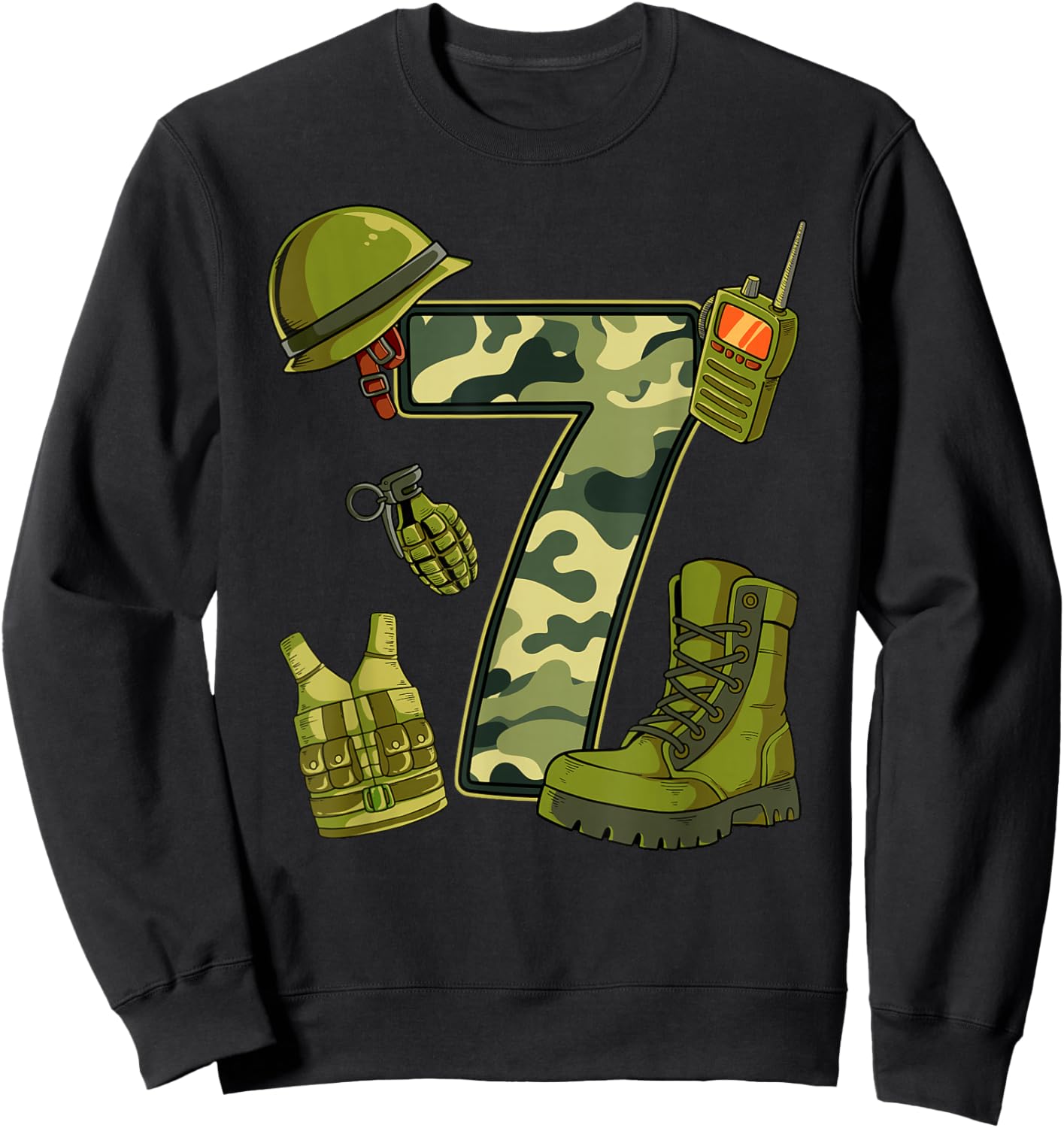7th Birthday Army Sweatshirt - Sweatshirt | Black