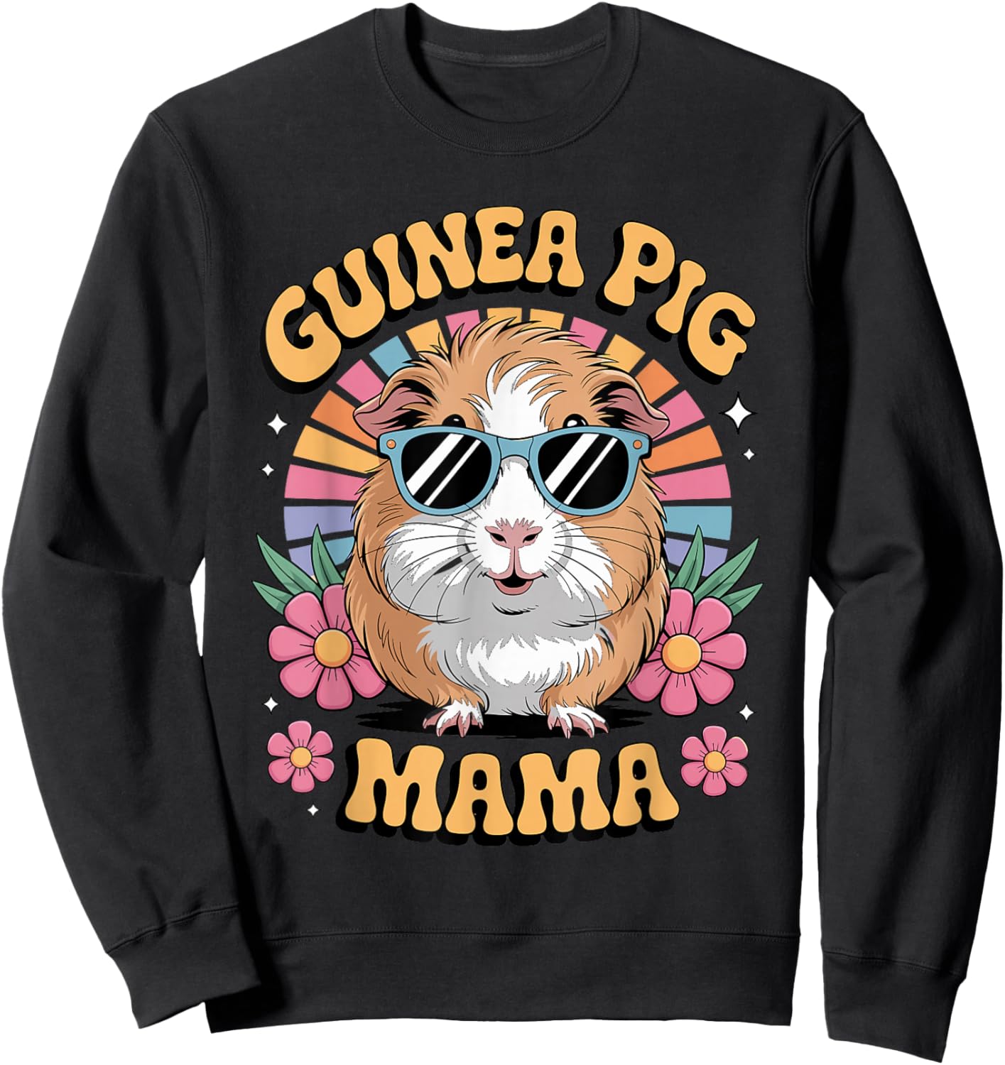 Guinea Pig Mama Floral Vintage 60s 70s Sunglasses Sweatshirt - Sweatshirt | Black