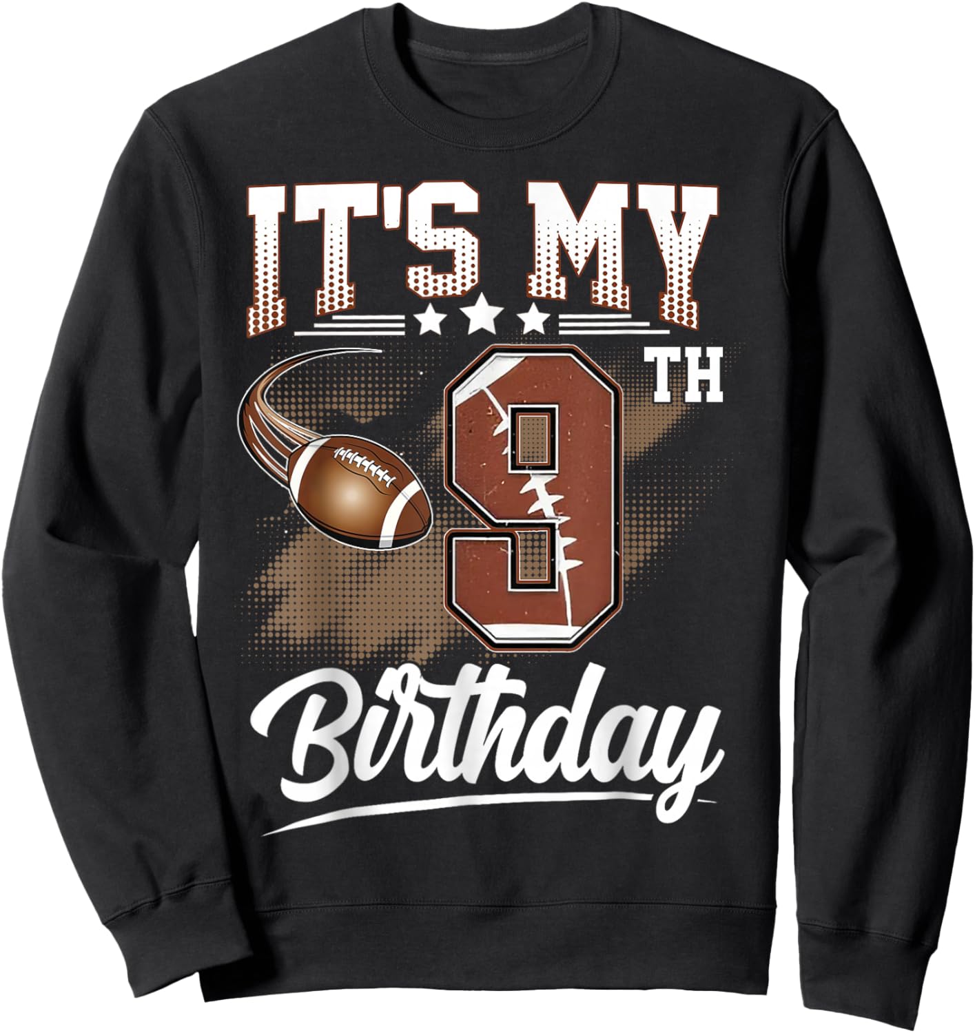 Kids 9 Year Old It's My 9th Birthday Football Themed Party Sweatshirt - Sweatshirt | Black