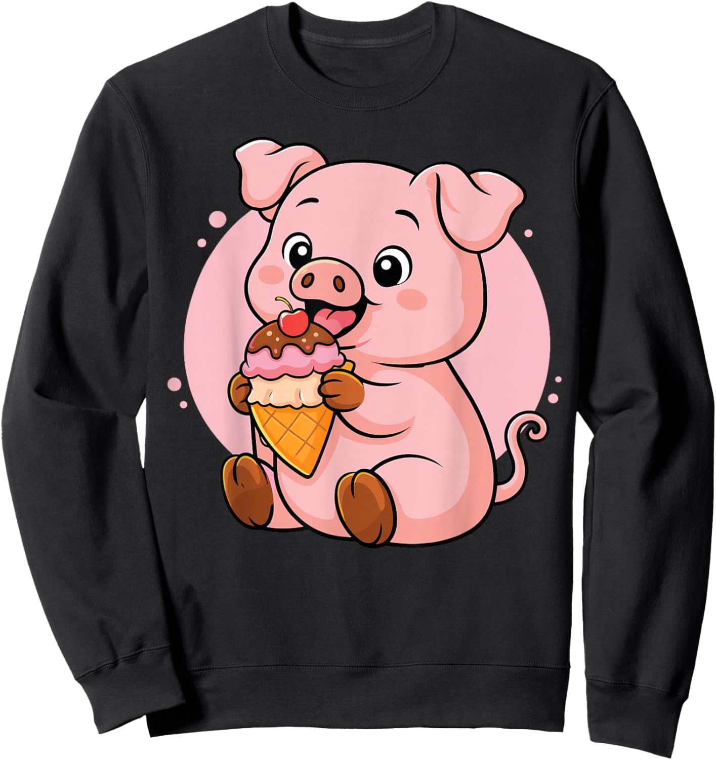 Pig Eating Ice Cream Graphic Boys Girls Pig Lover Sweatshirt - Sweatshirt | Black