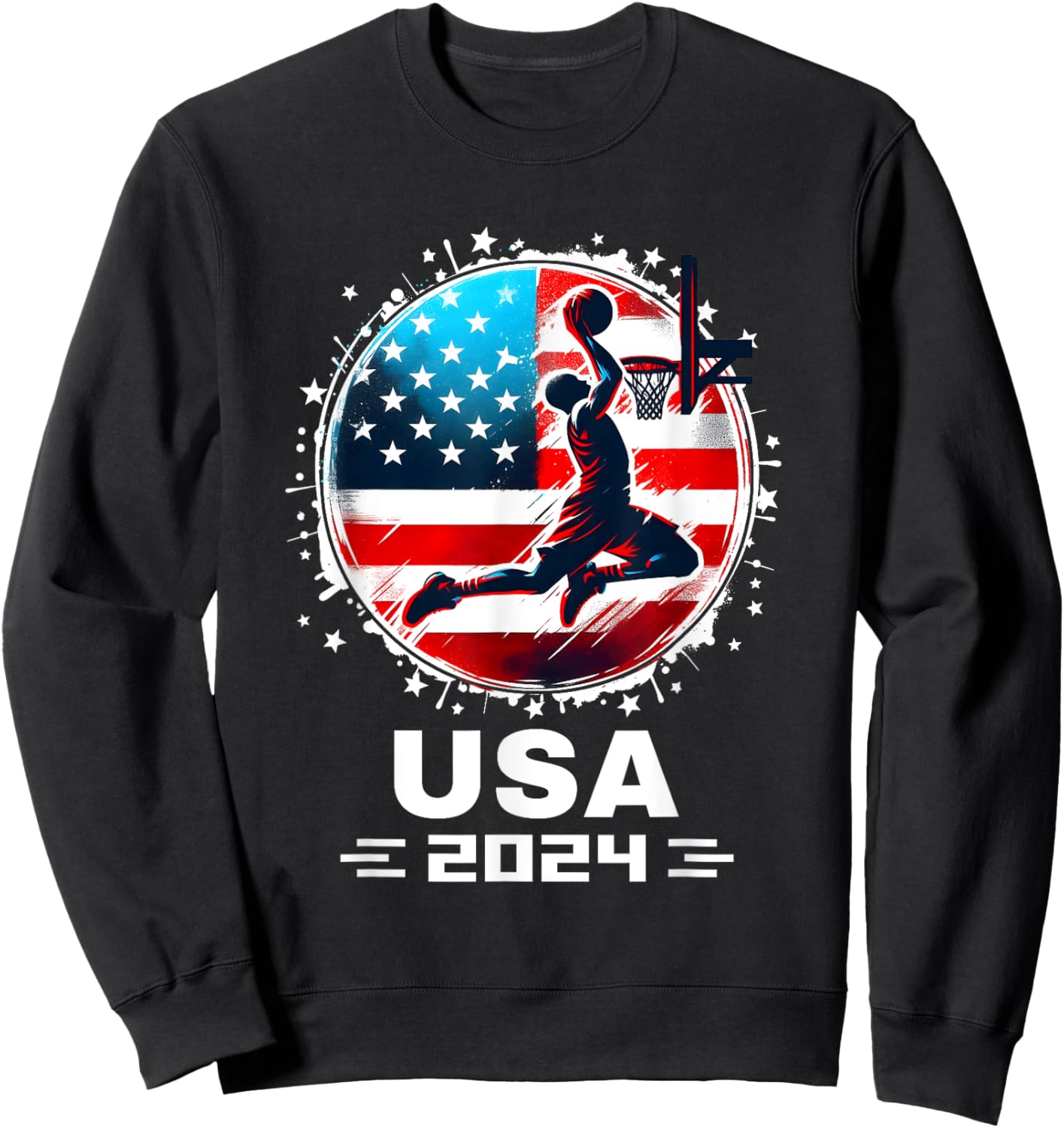 USA Team 2024 United States American Flag Basketball USA Sweatshirt - Sweatshirt | Black