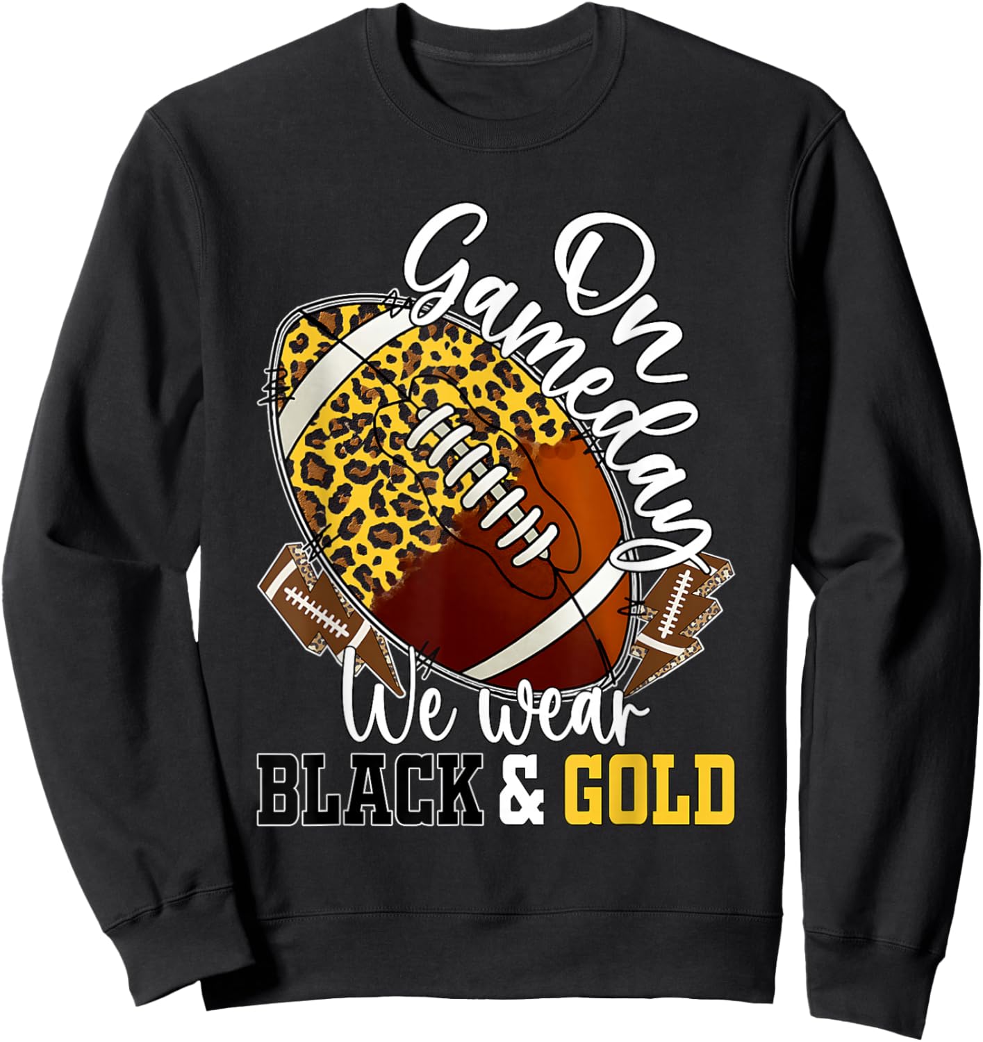 On Gameday Football We Wear Black And Gold School Spirit Sweatshirt - Sweatshirt | Black