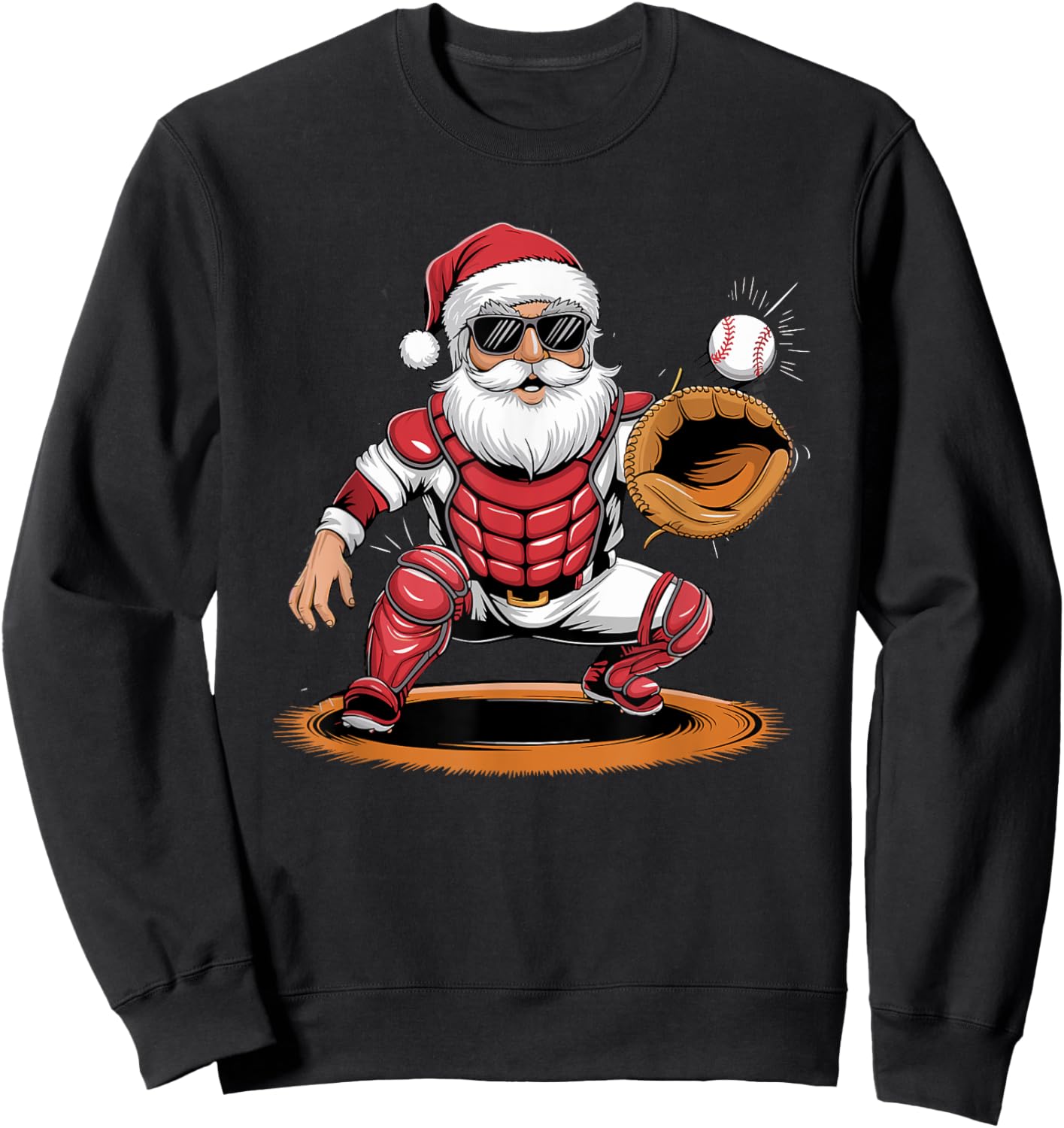 Santa Playing Baseball As Catcher Boys Teens Christmas Sweatshirt - Sweatshirt | Black