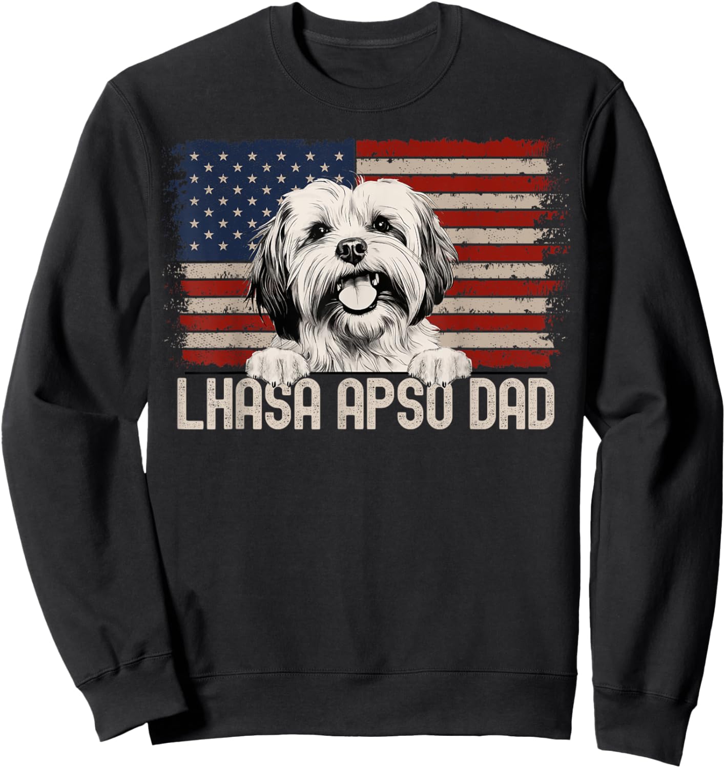 Best Dog Dad Ever American Flag - Lhasa Apso Dad Sweatshirt - Sweatshirt | Black