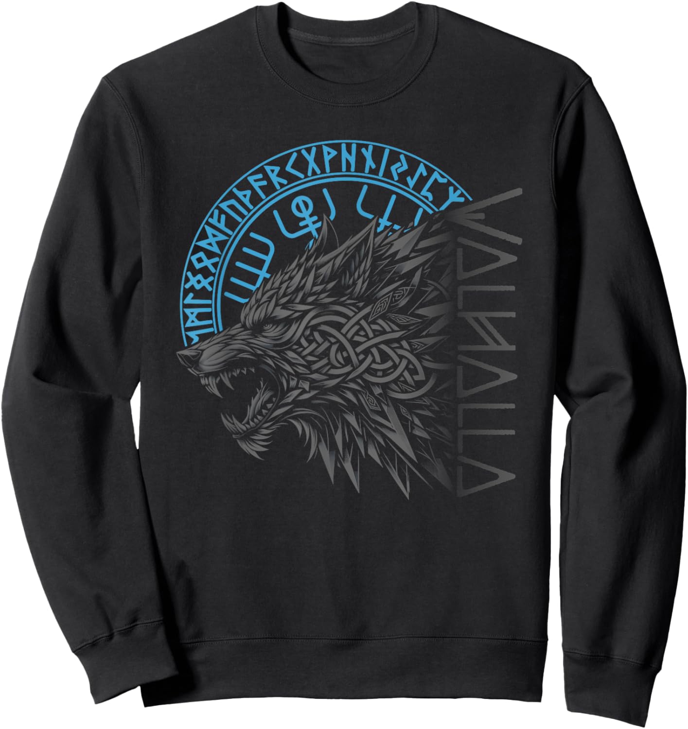 Walhalla Wolf Wolves Odins Runes Nordic Compass Viking Sweatshirt - Sweatshirt | Black