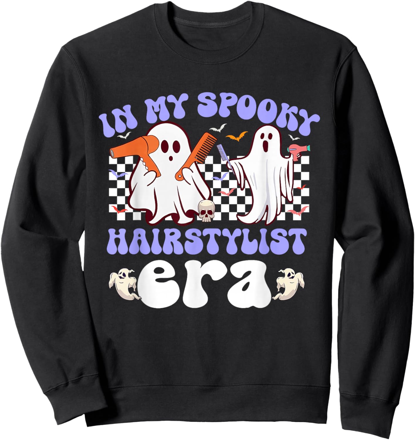 Hippie Groovy in My Spooky Hairstylist Era Ghost Halloween Sweatshirt - Sweatshirt | Black