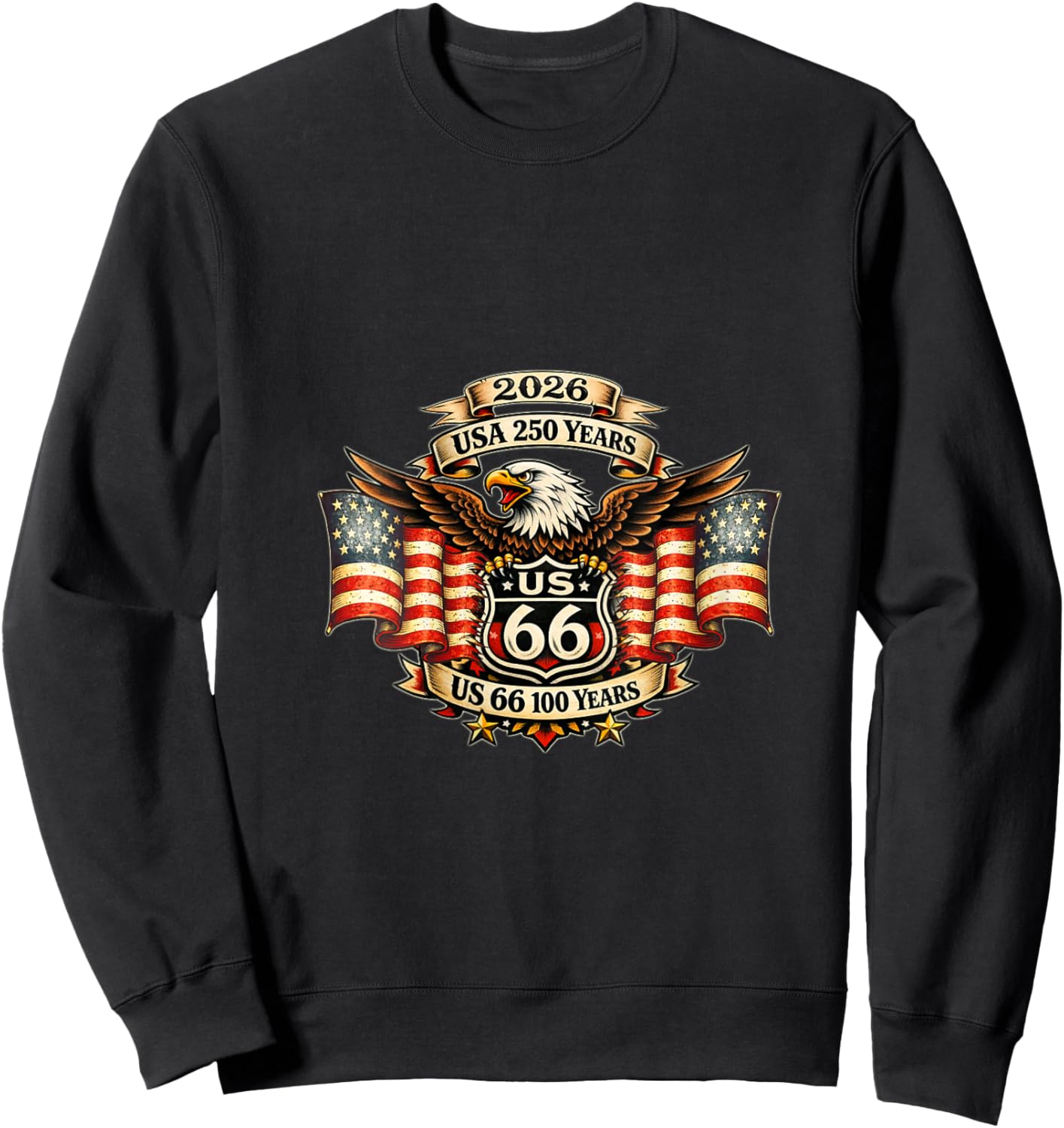 Women's USA 250 US Highway 66 Mother Road Anniversary Eagle Tattoo V-Neck Sweatshirt - Sweatshirt | Black
